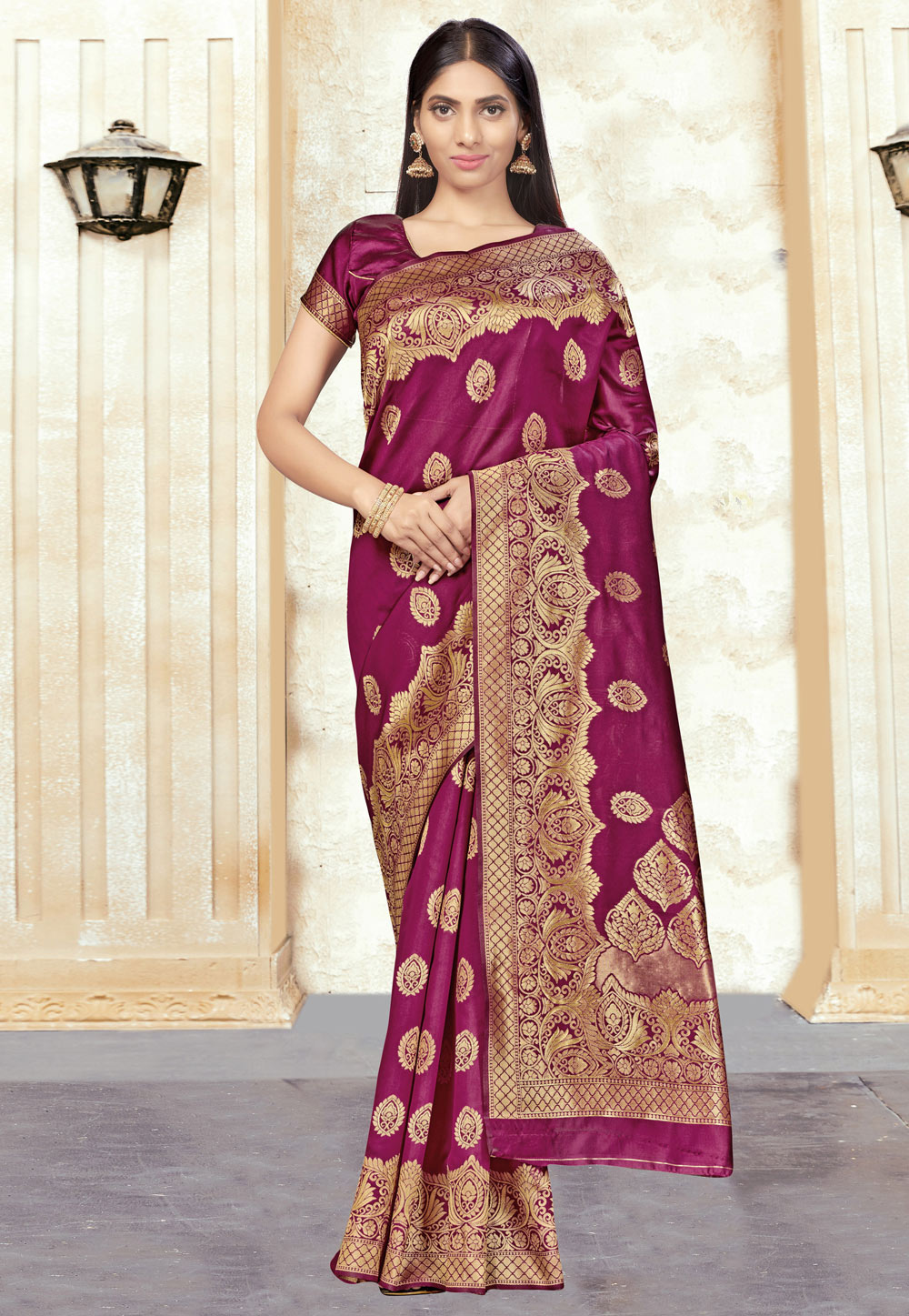 Magenta Banarasi Silk Festival Wear Saree 220226