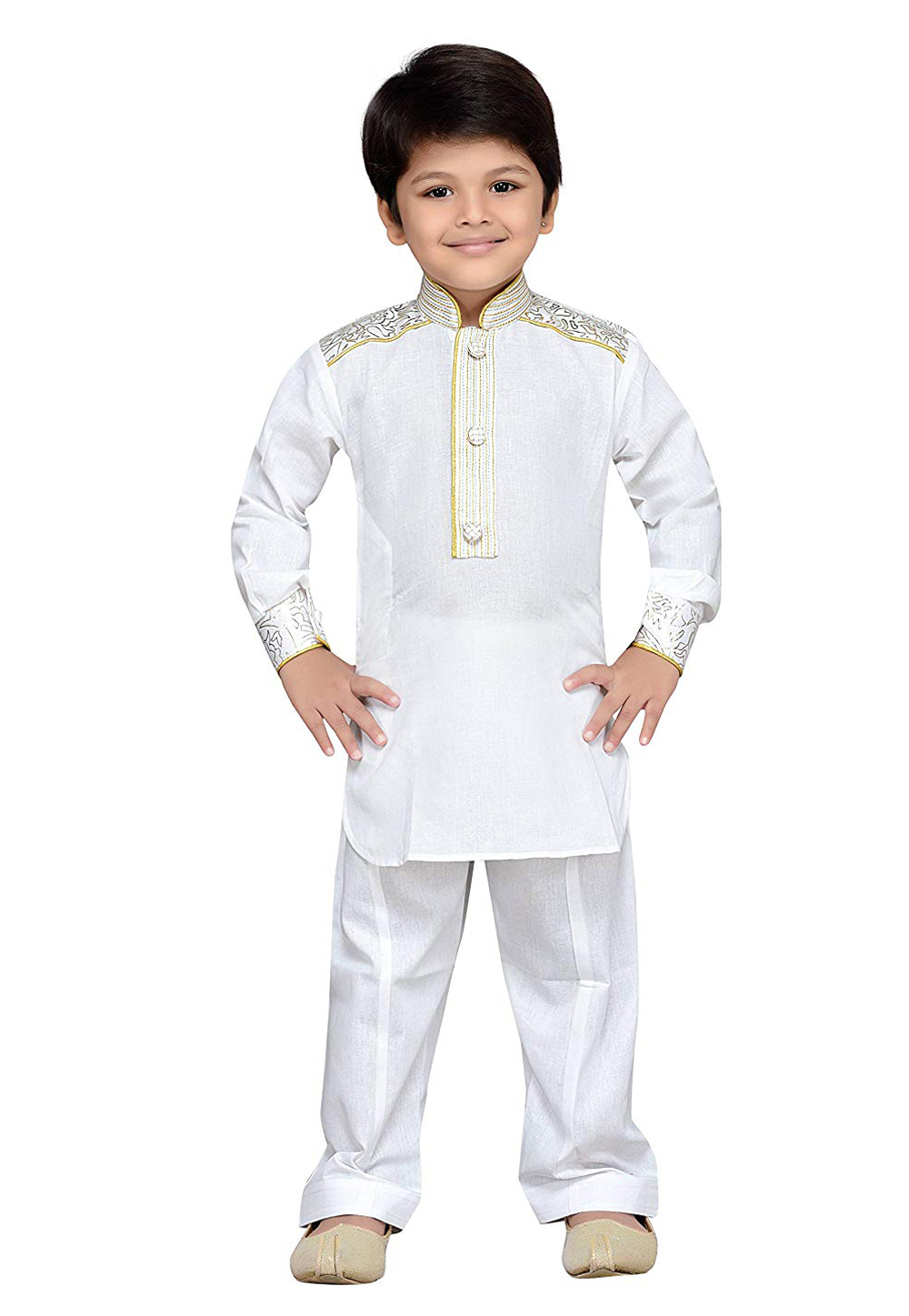 White Cotton Readymade Kids Pathani Suit 201697