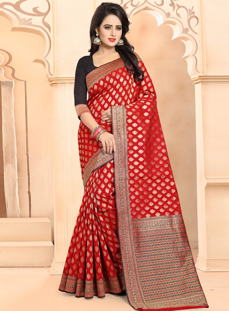 Red Banarasi Silk Festival Wear Saree 101172