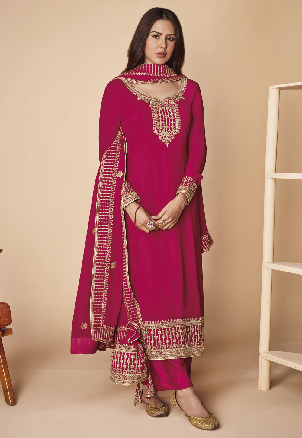 Pink Georgette Palazzo Suit 234789