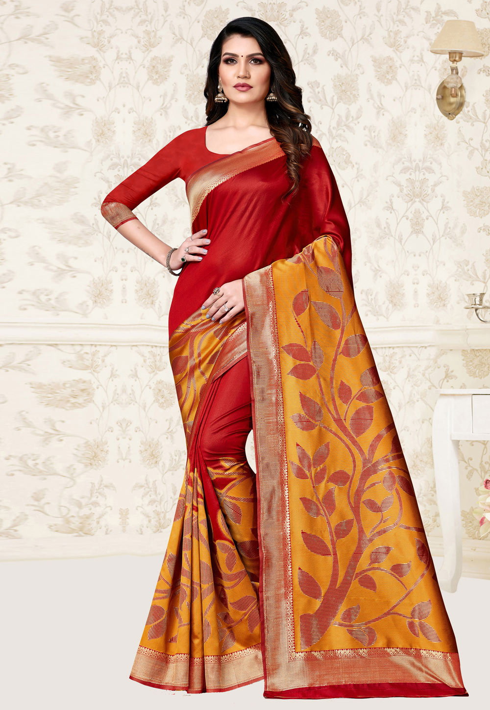Red Banarasi Silk Saree With Blouse 237255