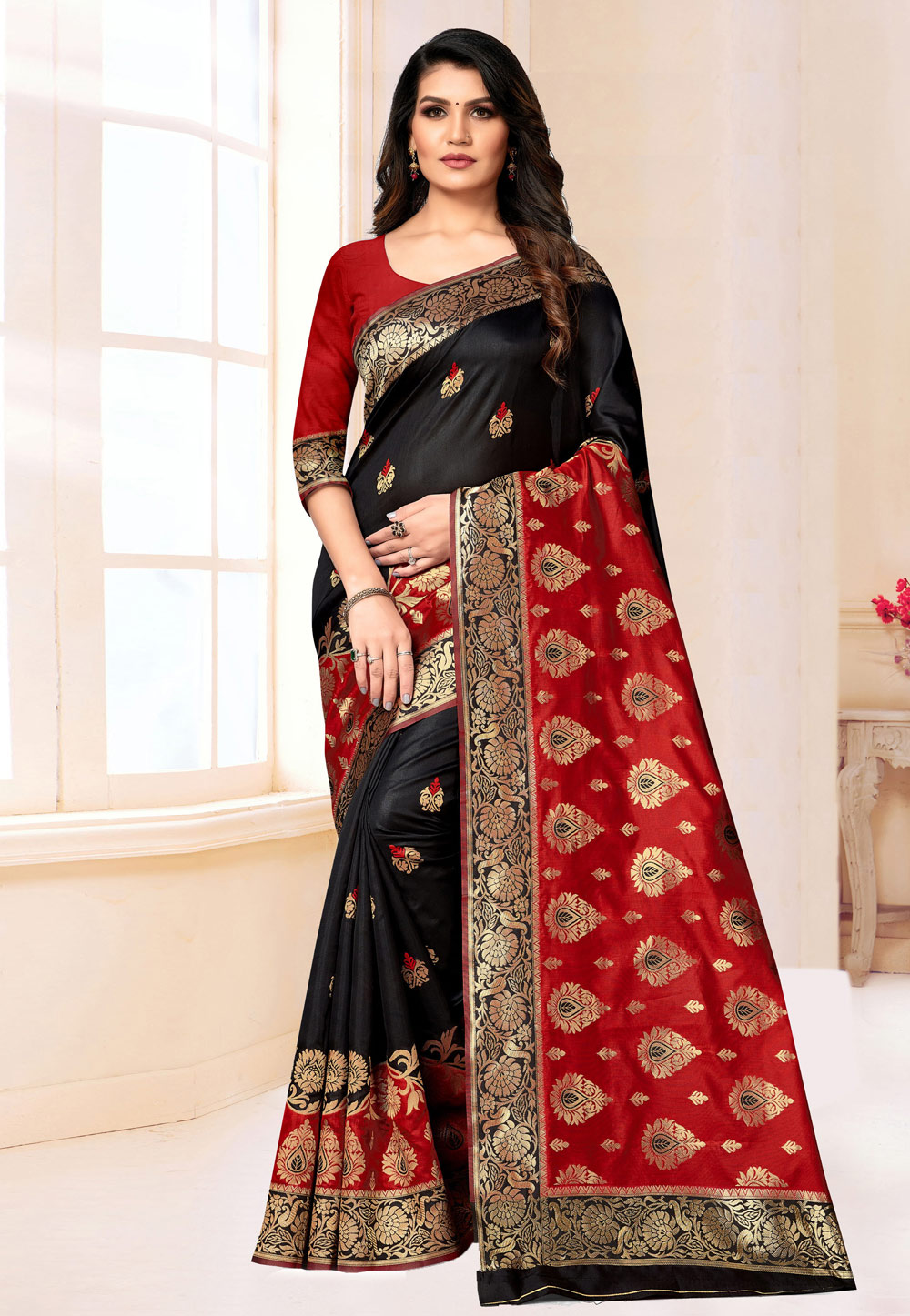 Black Banarasi Silk Festival Wear Saree 237258