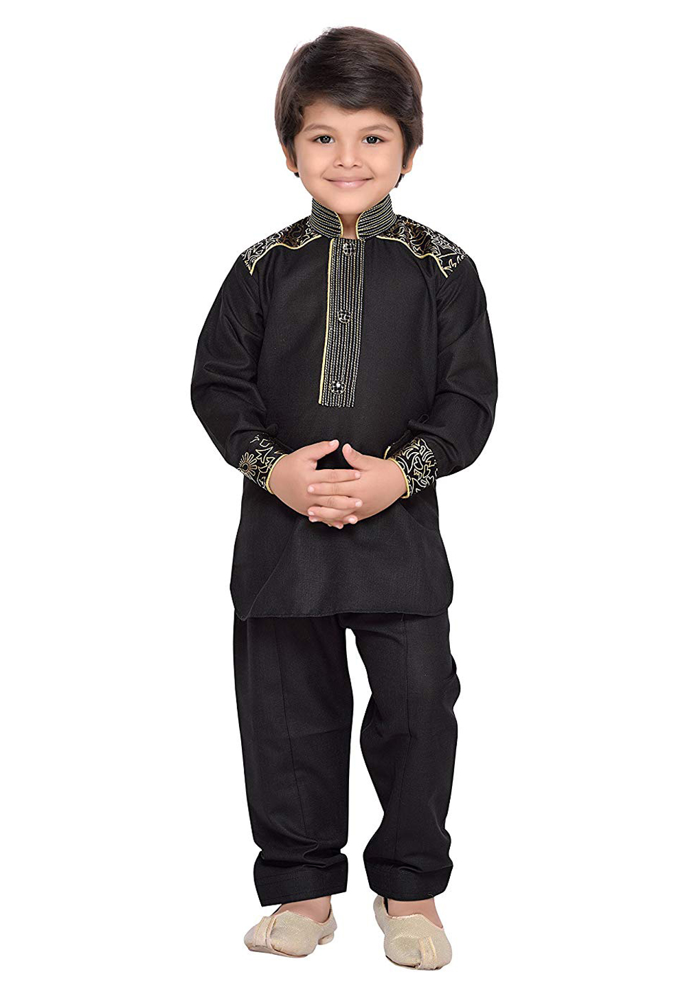 Black Cotton Readymade Kids Pathani Suit 201698