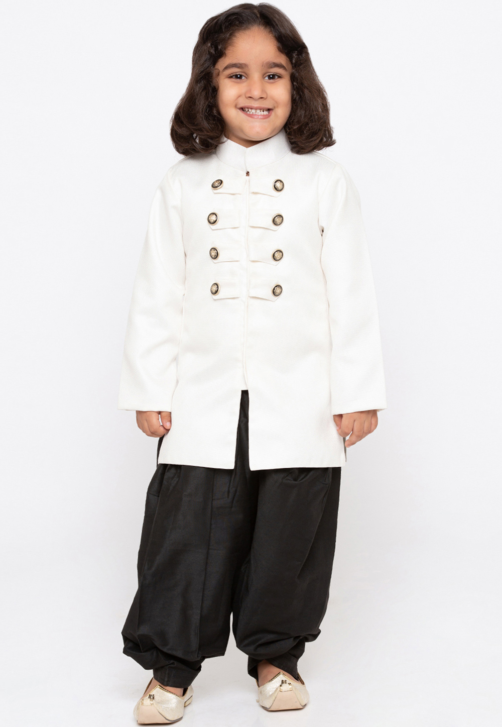 White Cotton Readymade Kids Indo Western Suit 201699