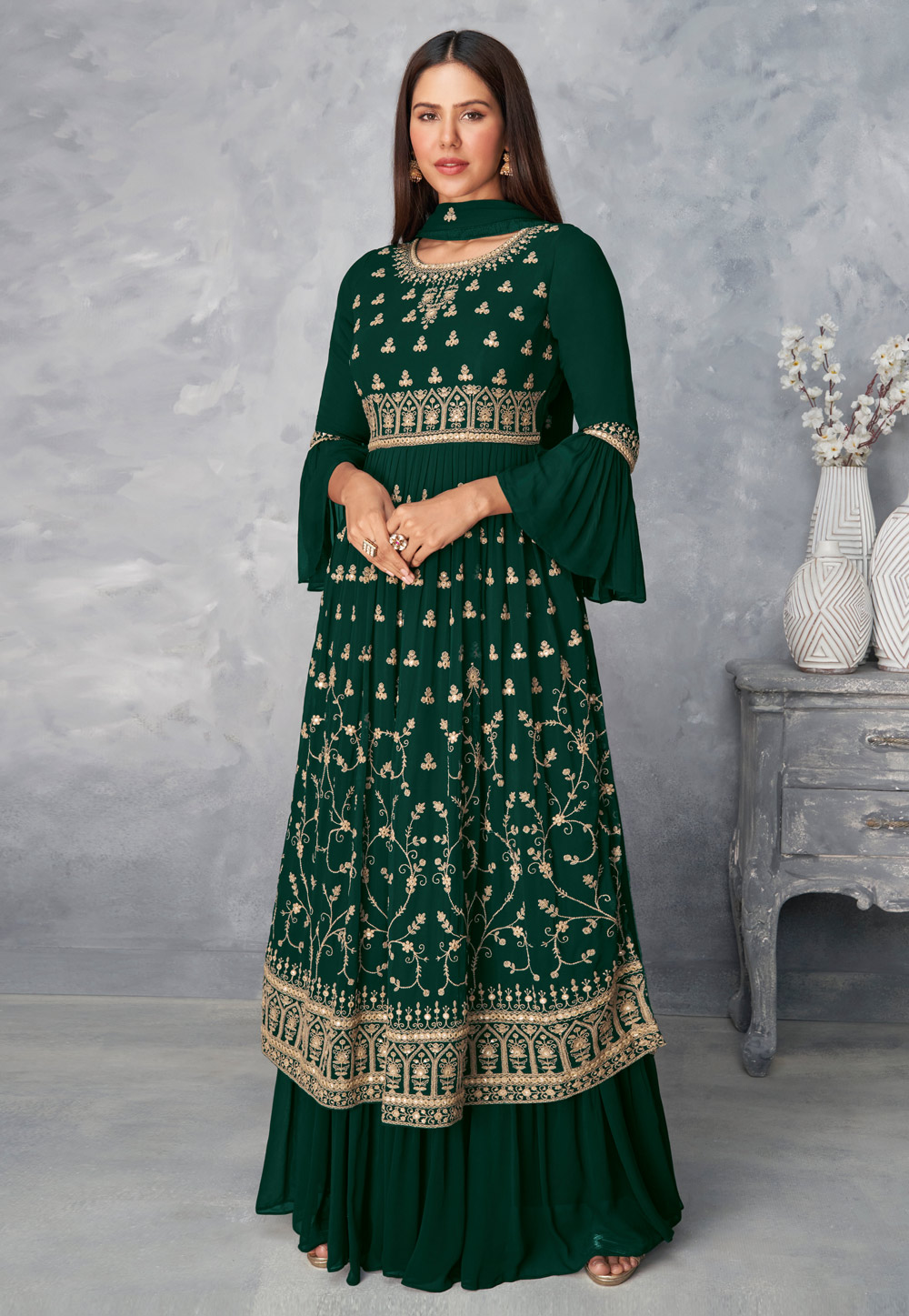 Green Georgette Kameez With Palazzo 237107