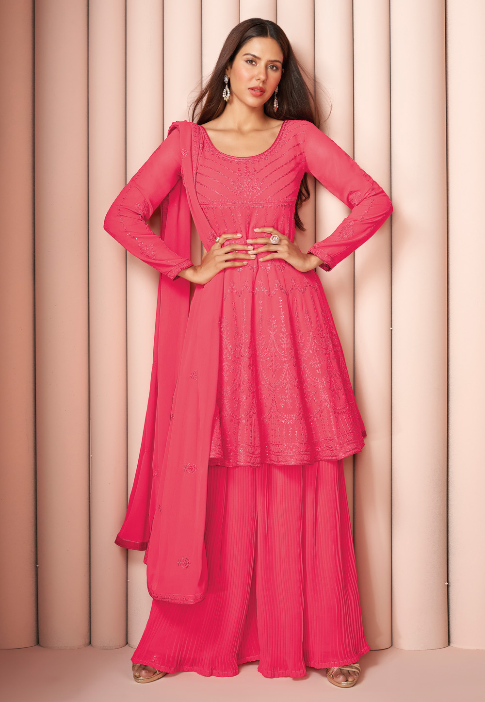 Pink Georgette Palazzo Suit 236084