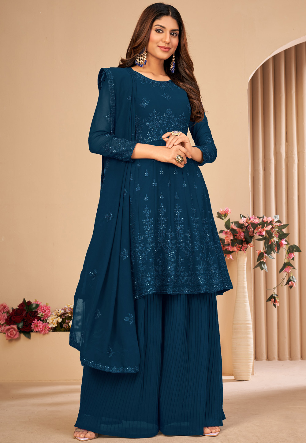 Teal Faux Georgette Pakistani Suit 261703