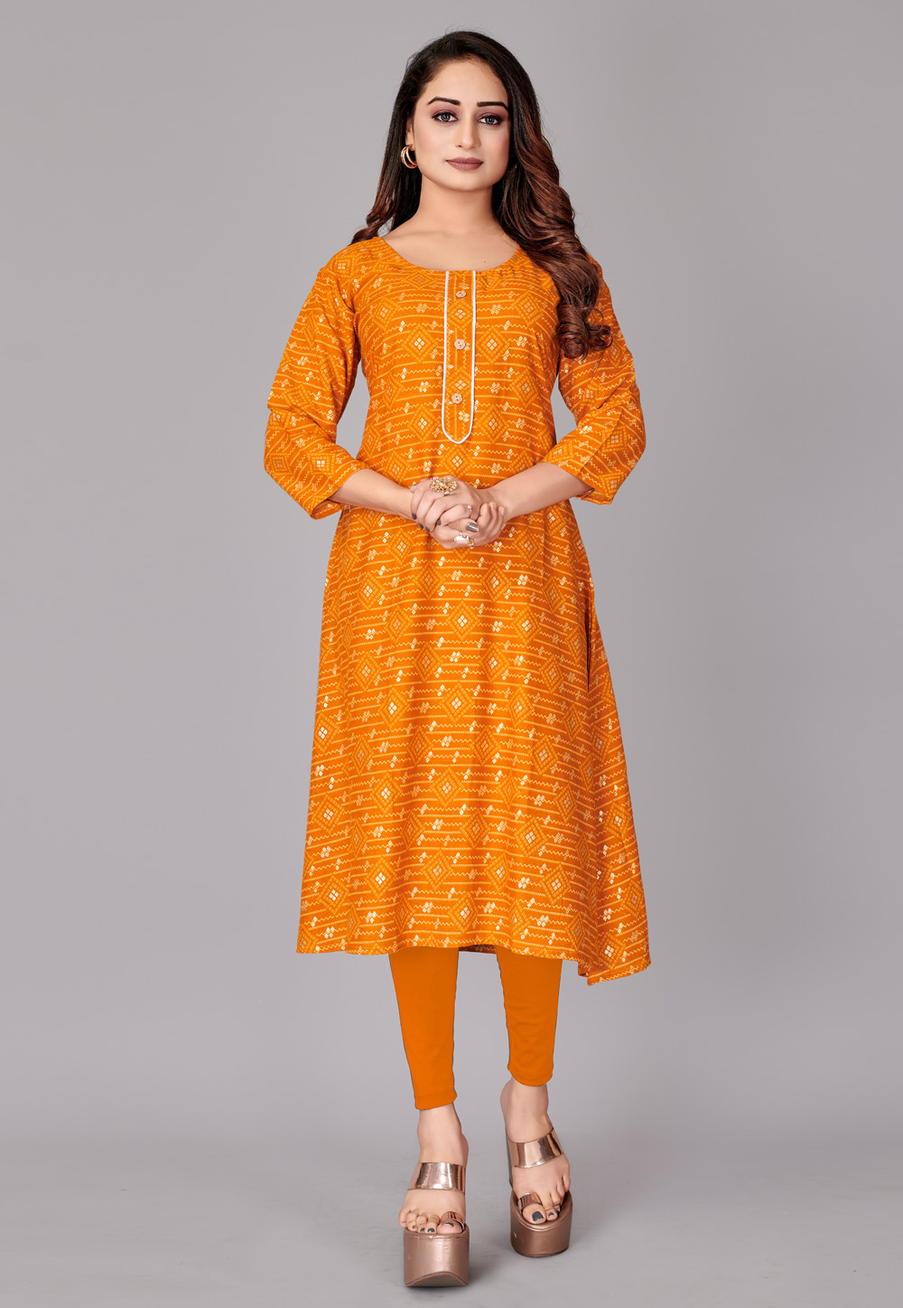 Orange Rayon Printed Tunic 247147