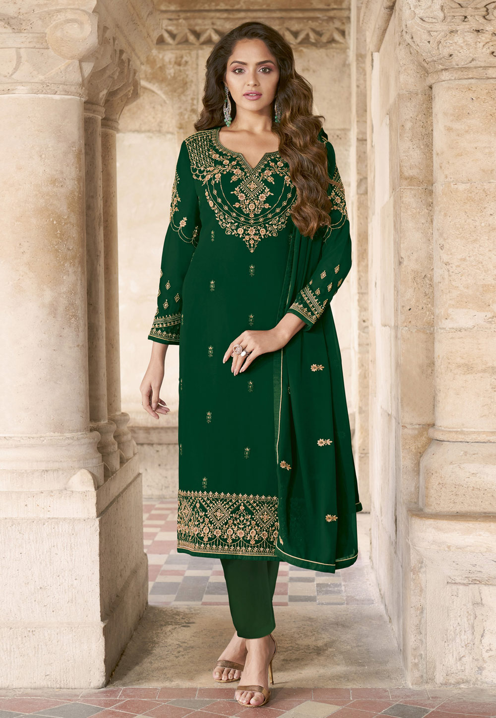 Green Faux Georgette Pakistani Suit 249376