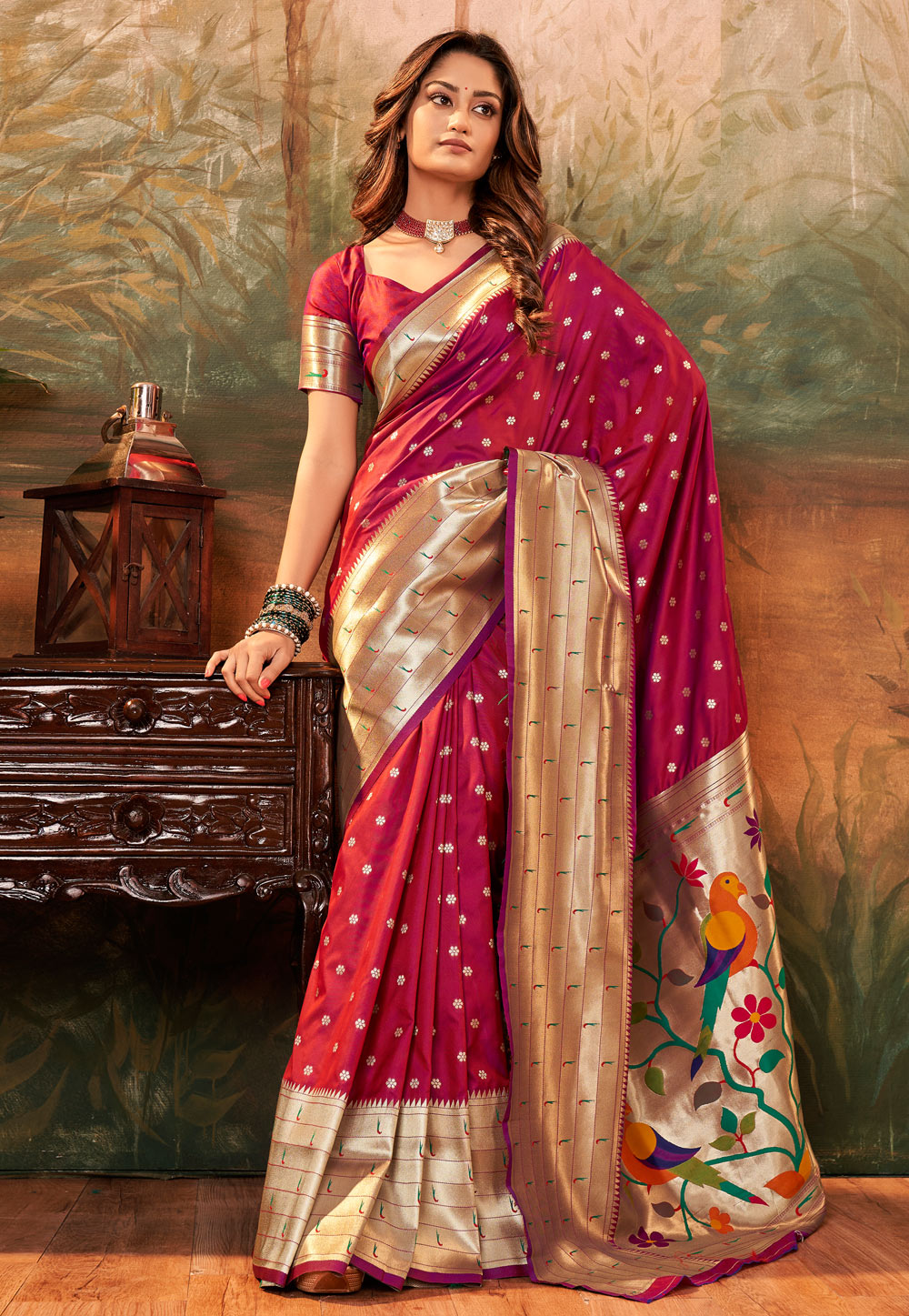 Designer Patola Saree with Contrast Border and Blouse with Rajwadi Tessles  | TST | The Silk Trend