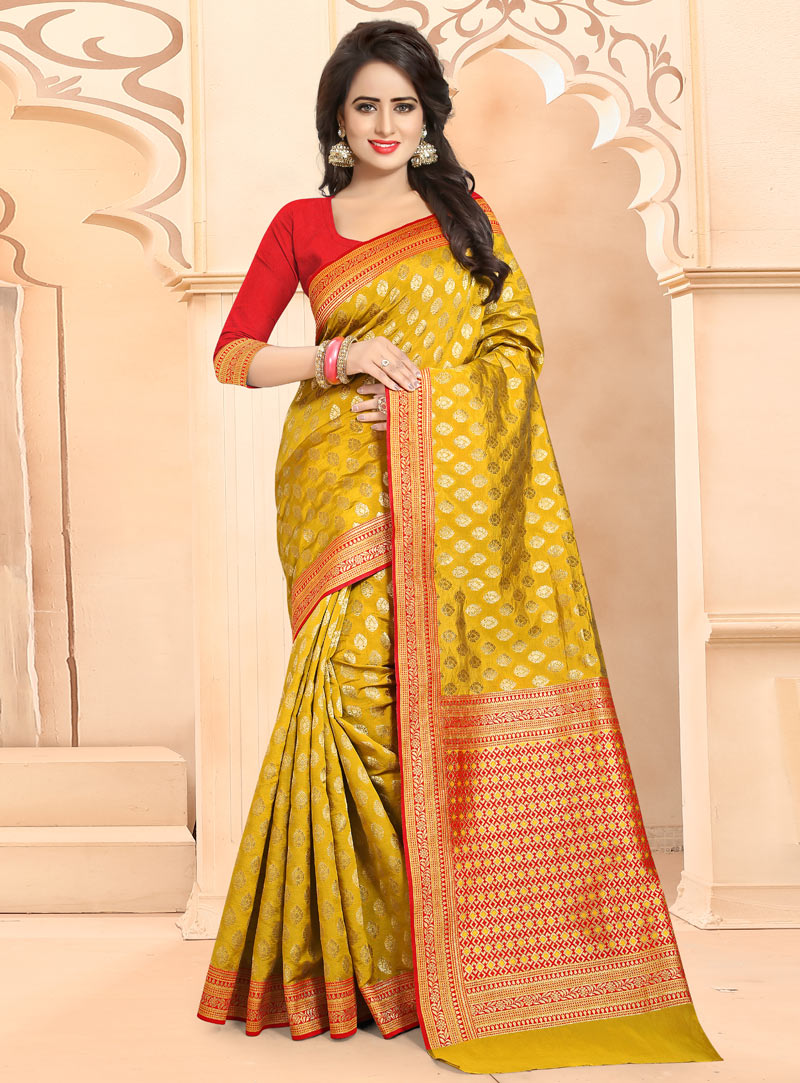 Mustard Banarasi Silk Festival Wear Saree 101176