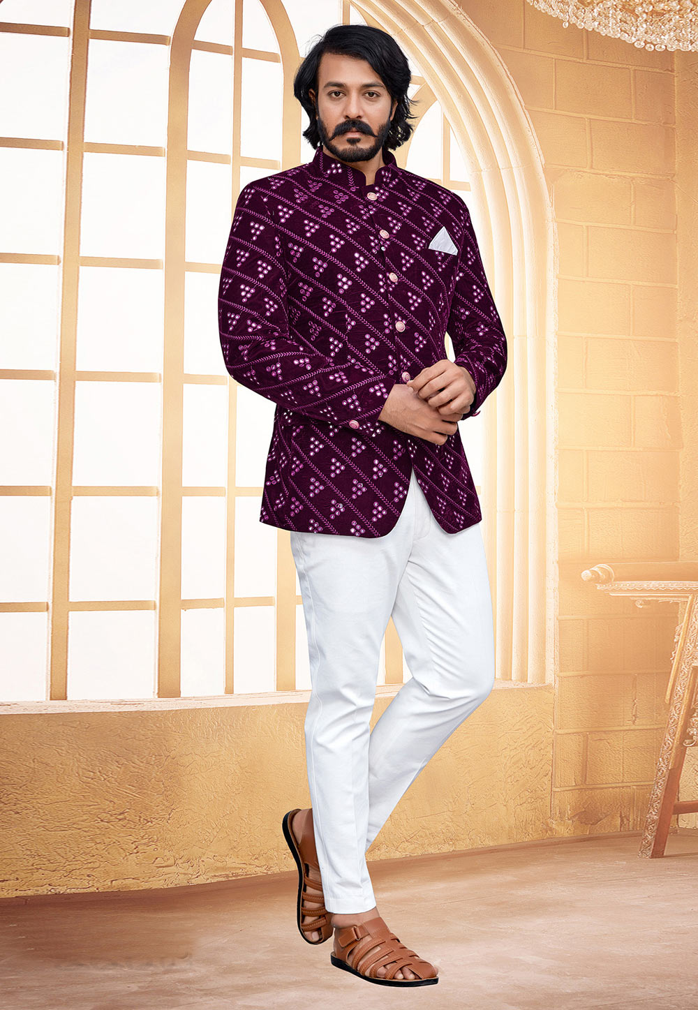 Purple Velvet Jodhpuri Suit 249672