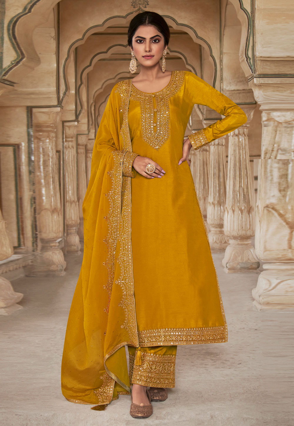 Mustard Silk Pakistani Suit 265532