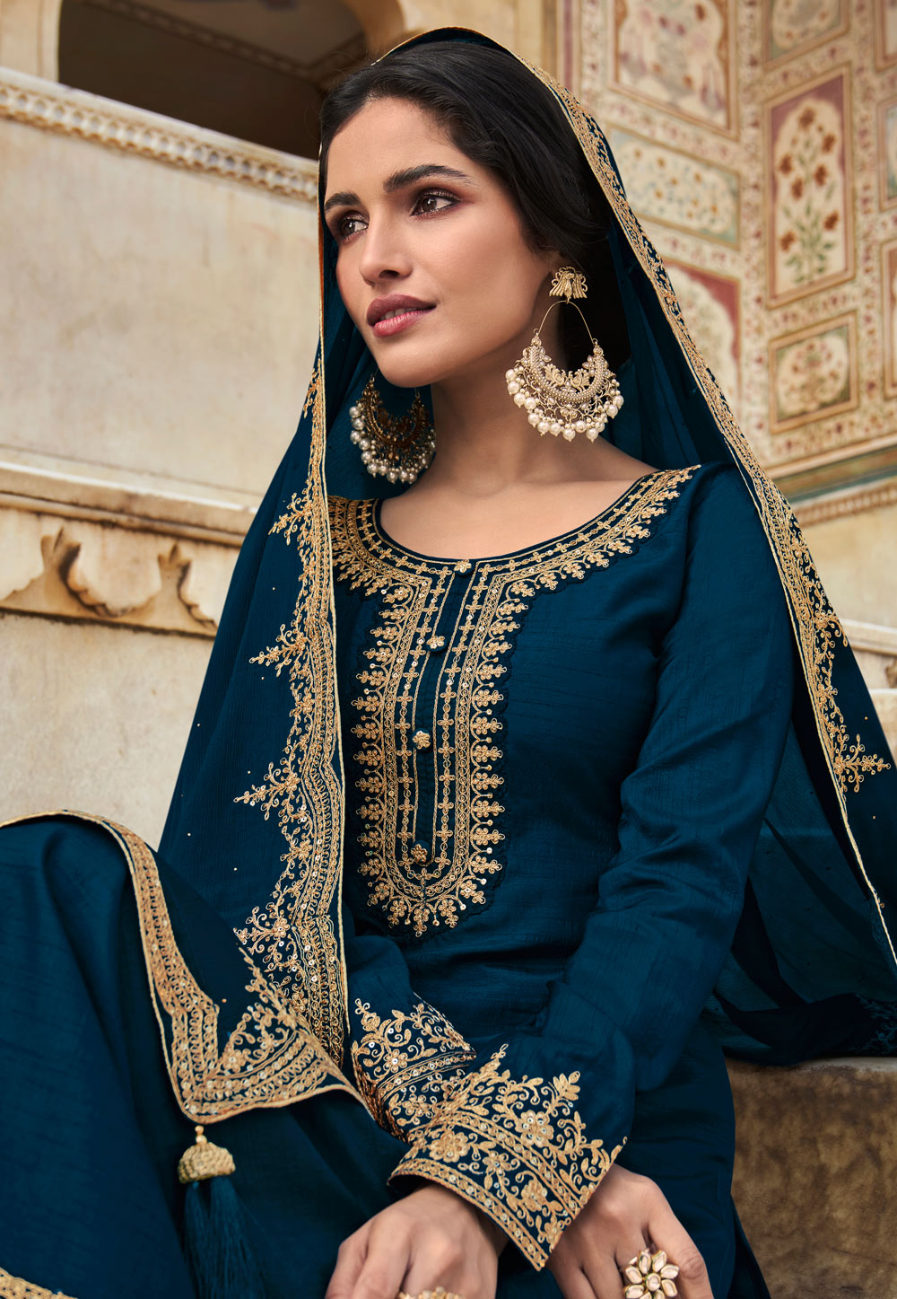 Peacock Blue Silk Salwar Suit - UK 8 / EU 34 - New — Indian Suit Company