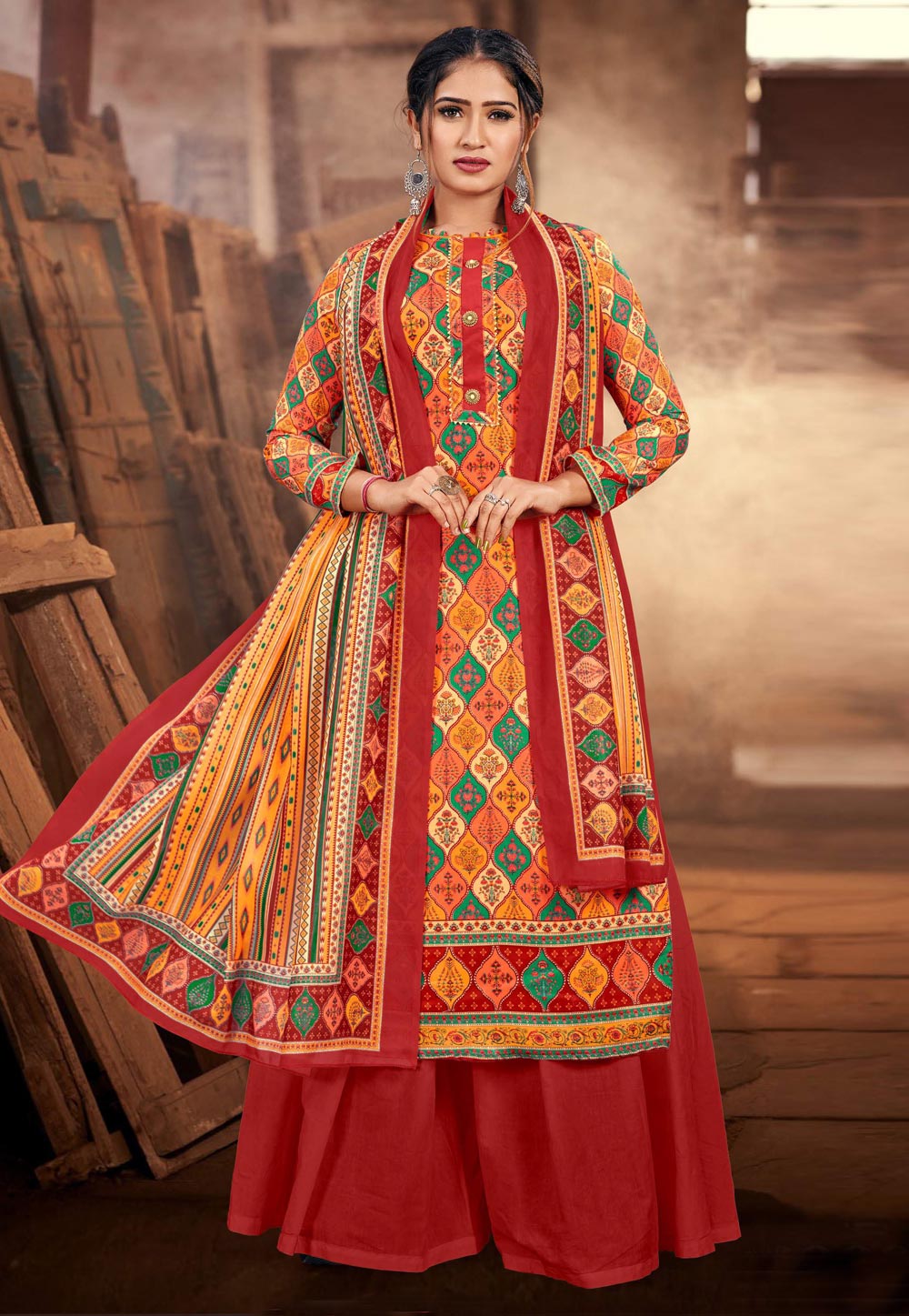 Orange Cotton Pakistani Suit 254514