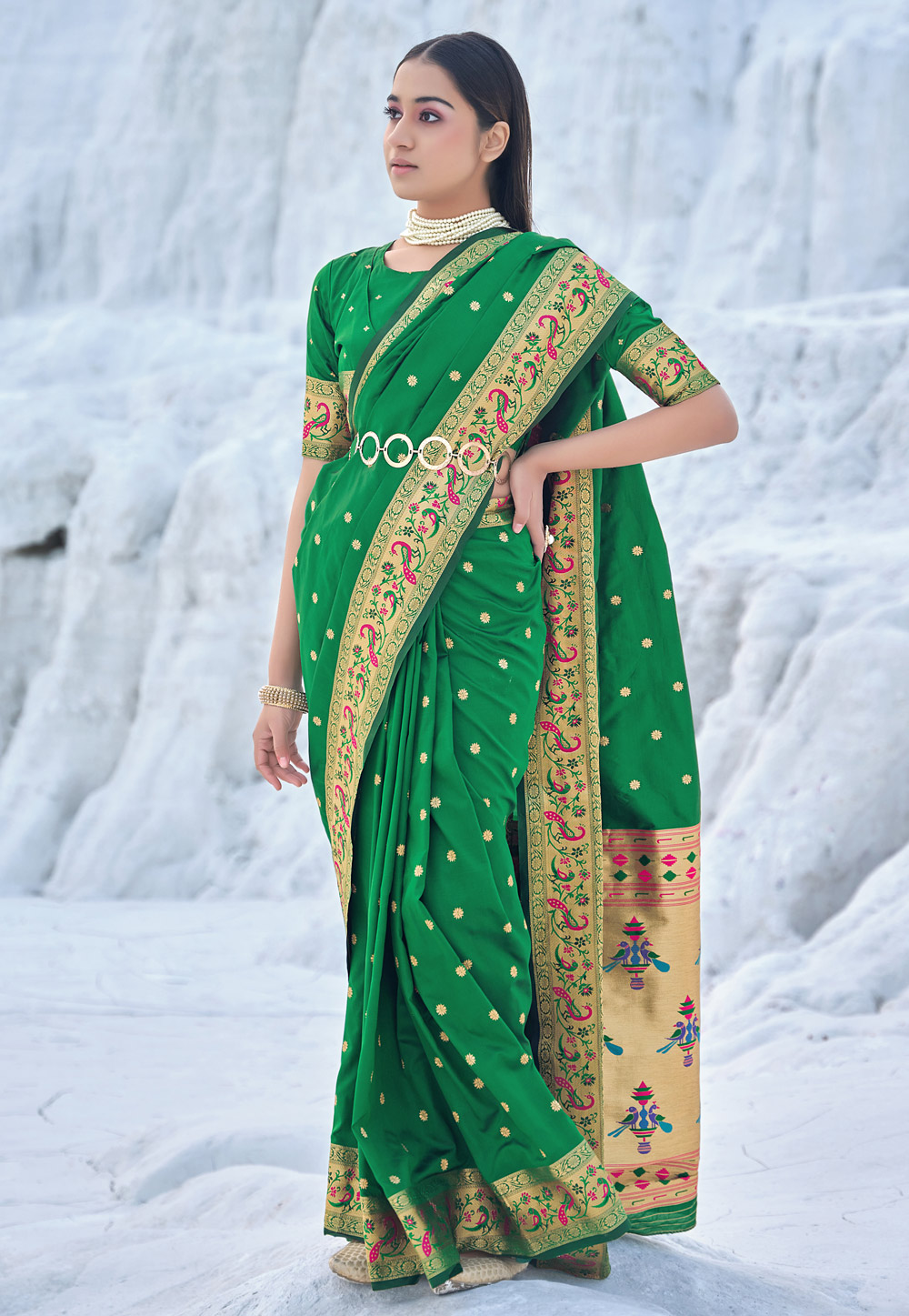 Green Banarasi Silk Paithani Saree 243412