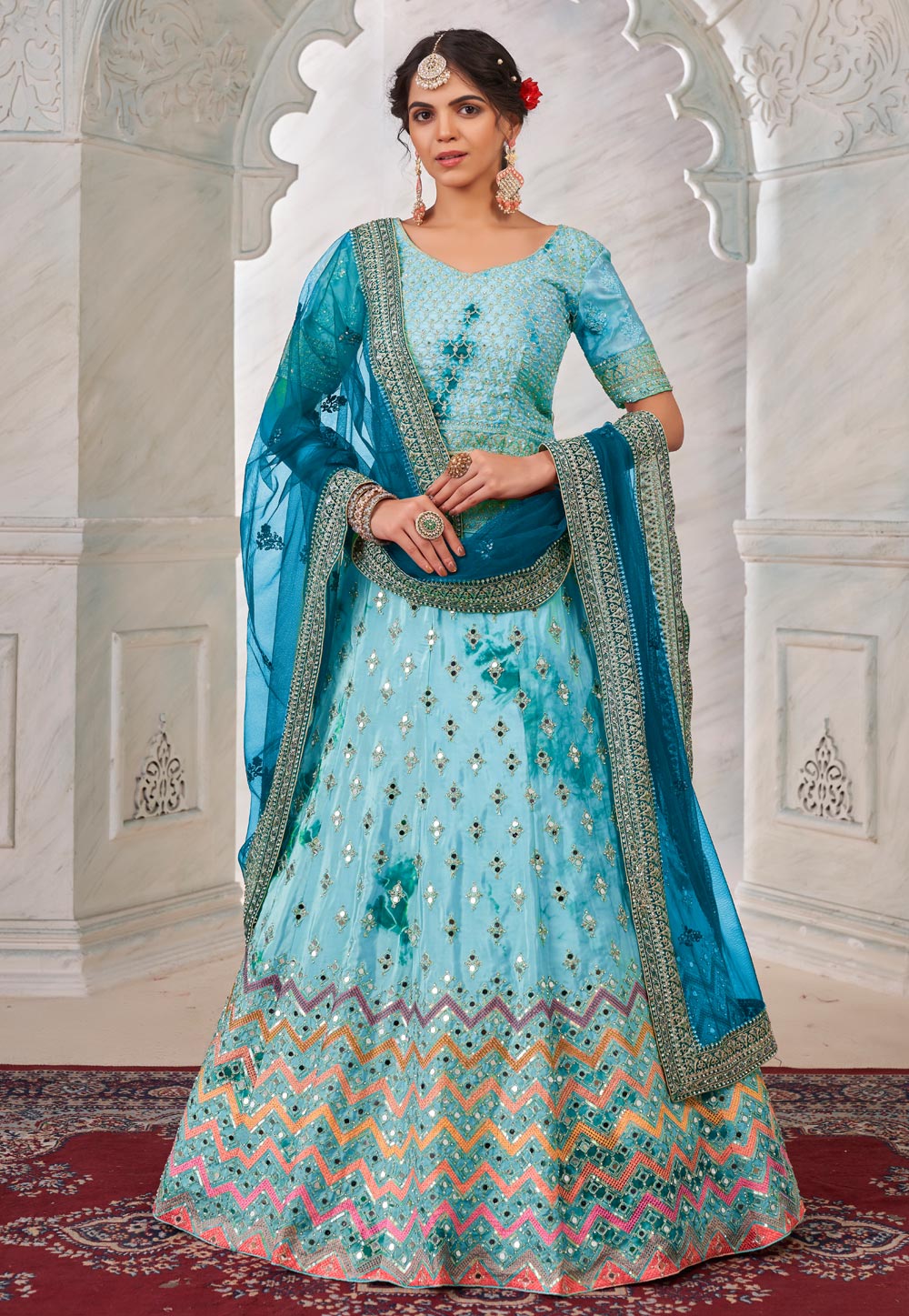 Buy Sky Blue Lehenga Choli Online at Best Price: IndianClothStore.com