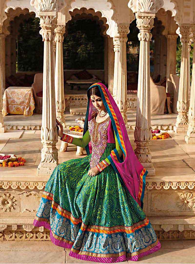 Green Chanderi Silk Anarkali Suit 72348