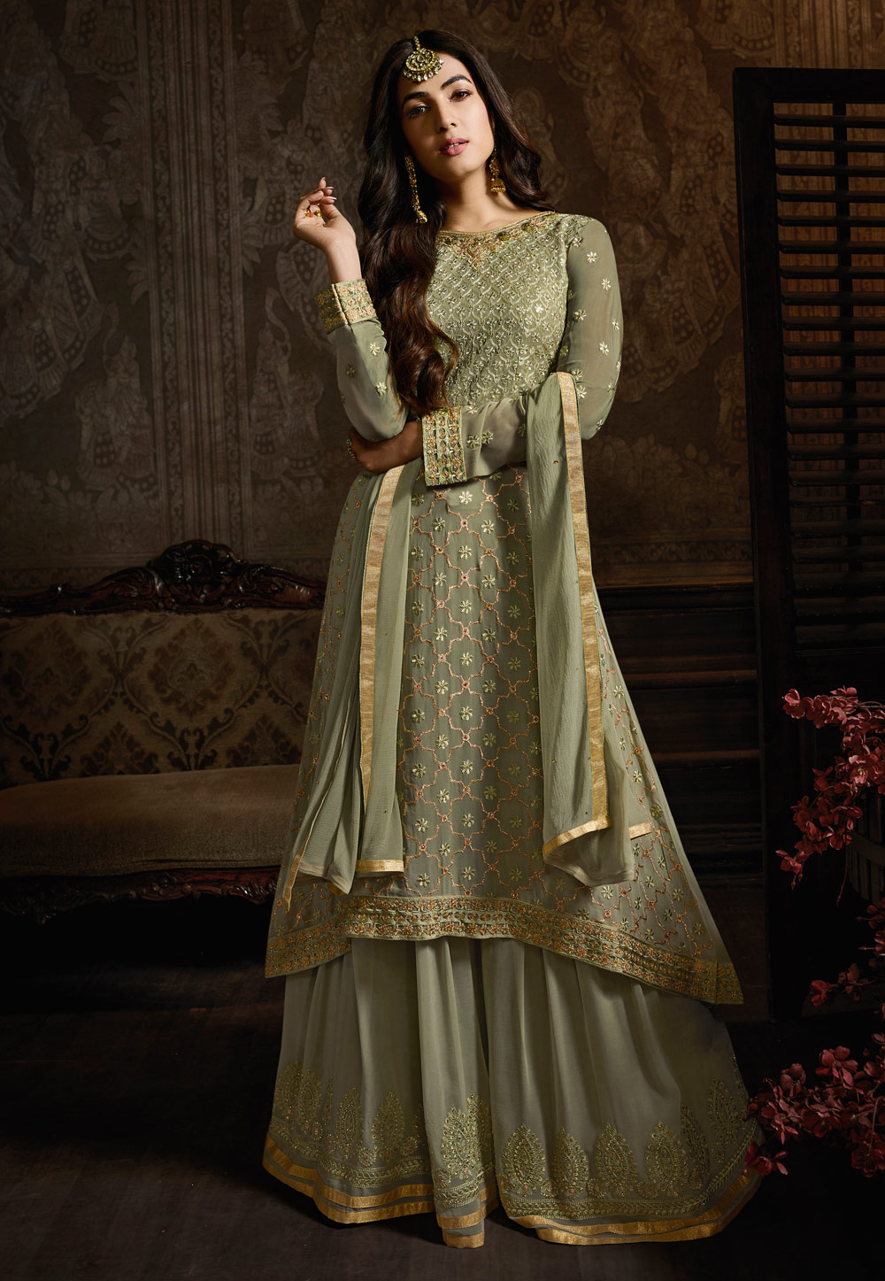 Sonal Chauhan Light Green Georgette Palazzo Suit 199307