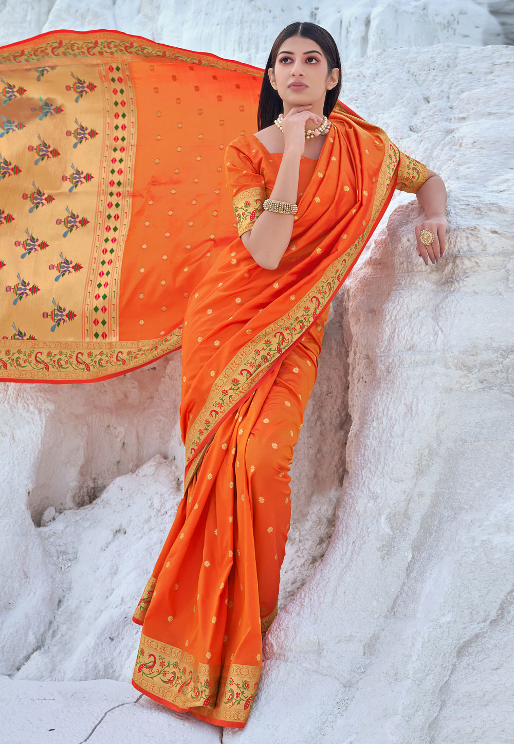 Orange Banarasi Silk Paithani Saree 243414