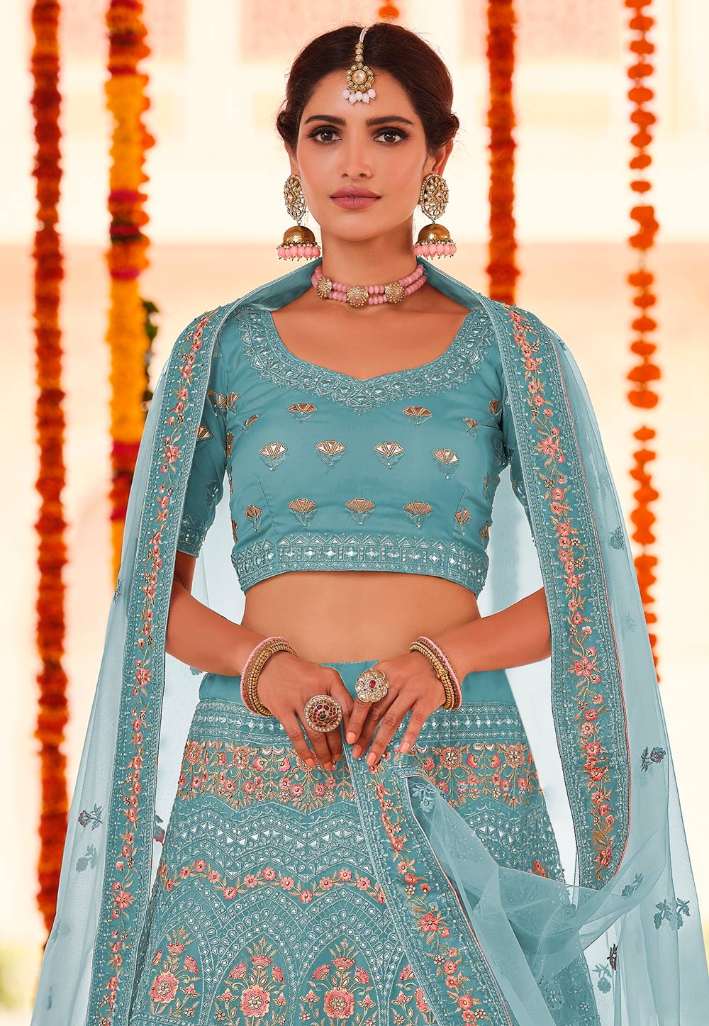 Sky Blue Lehenga Set | Blue lehenga, Sky blue lehenga, Bridal dress fashion