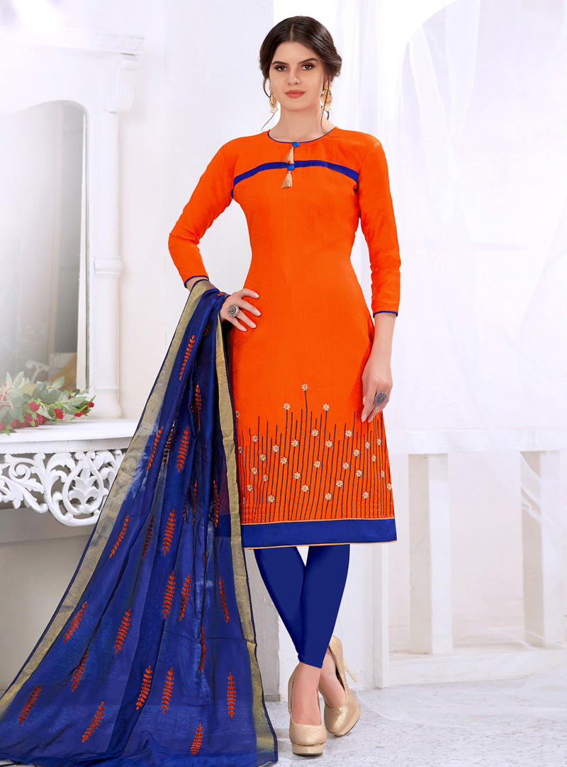 Orange Cotton Churidar Salwar Kameez 149690