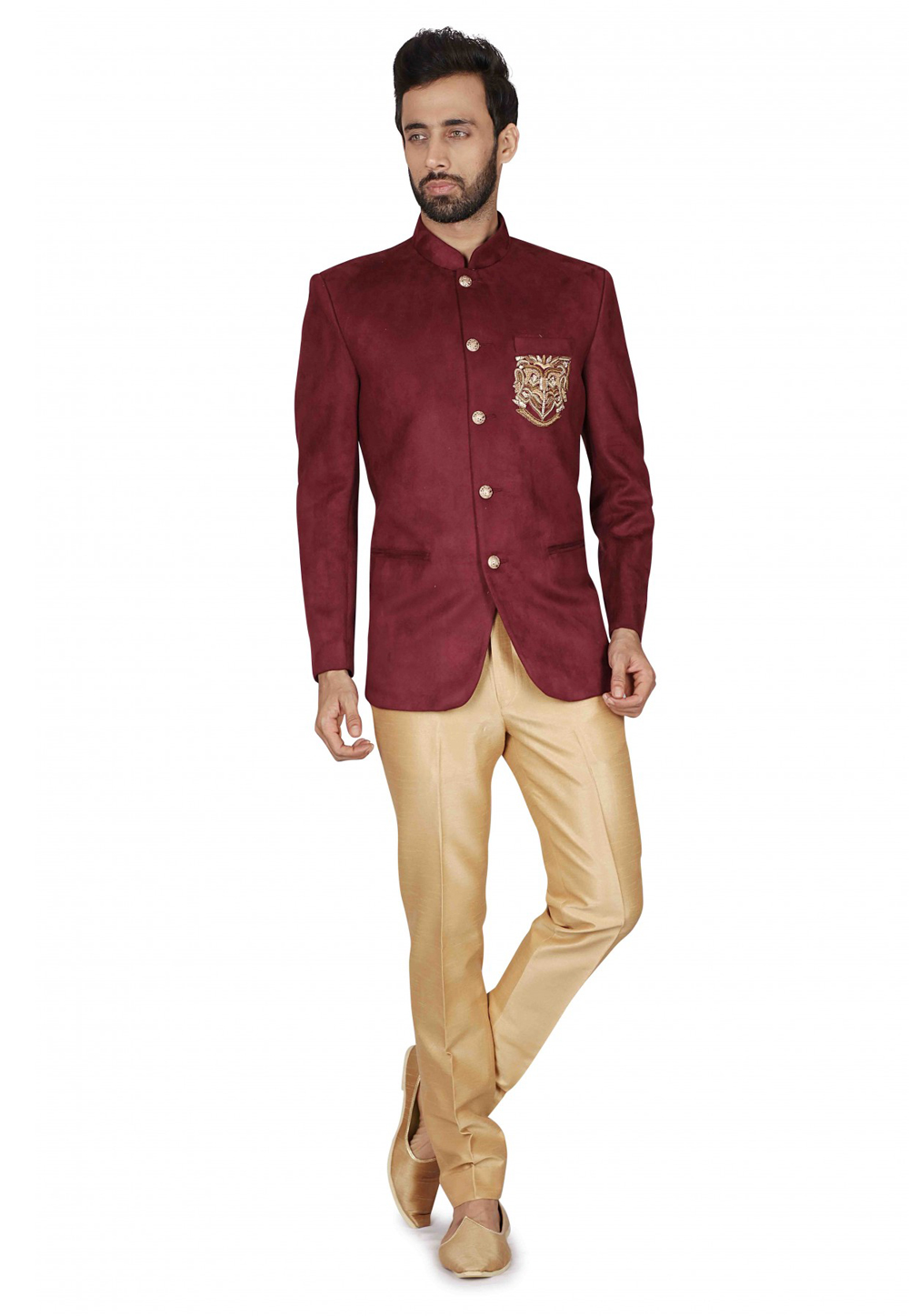 Maroon Velvet Jodhpuri Suit 231112