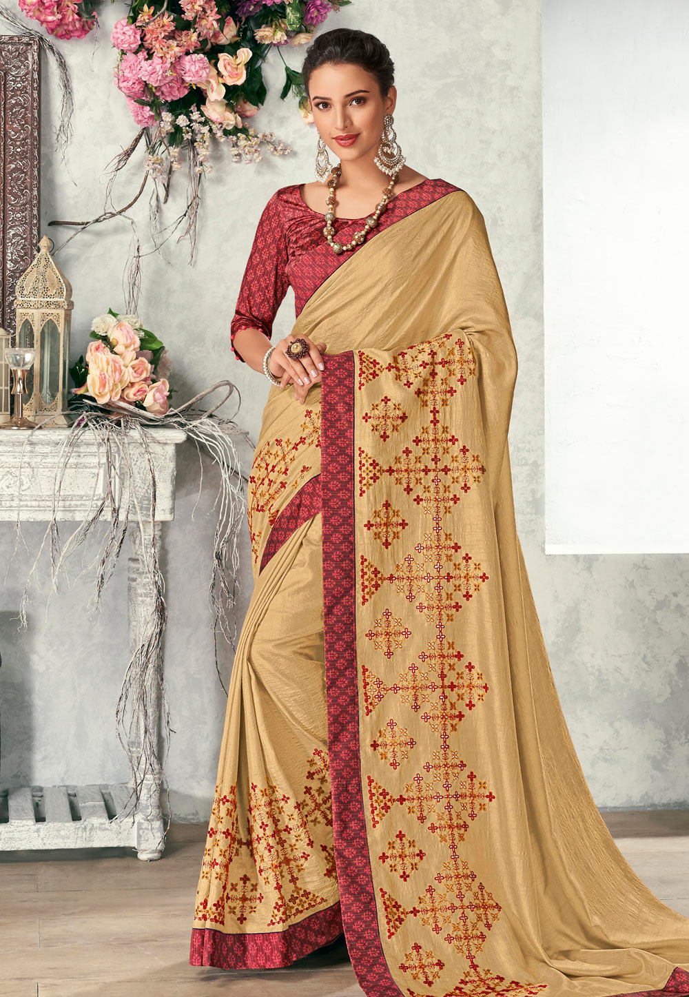 Beige Satin Festival Wear Saree 192554