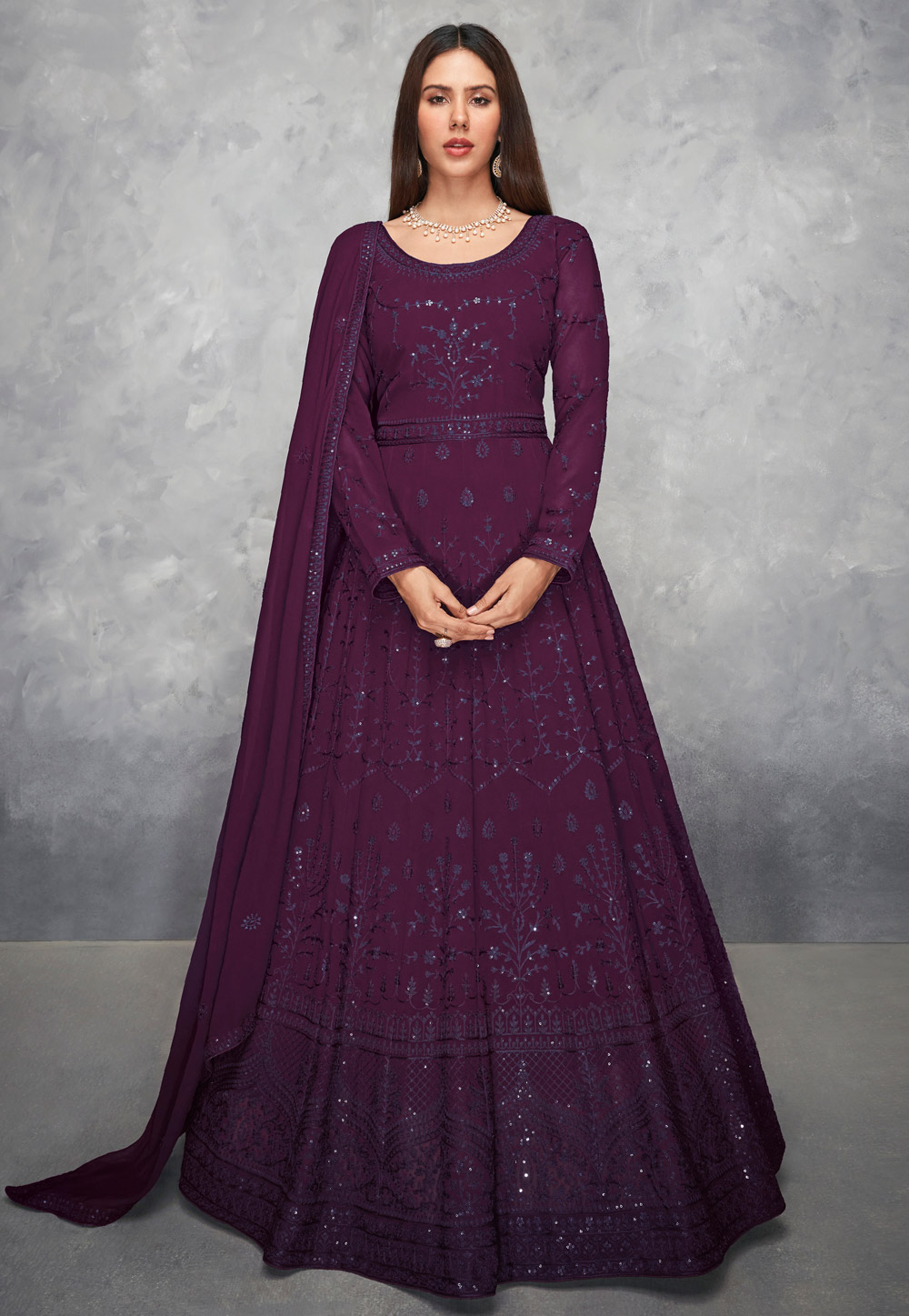 Purple Georgette Long Anarkali Suit 237364