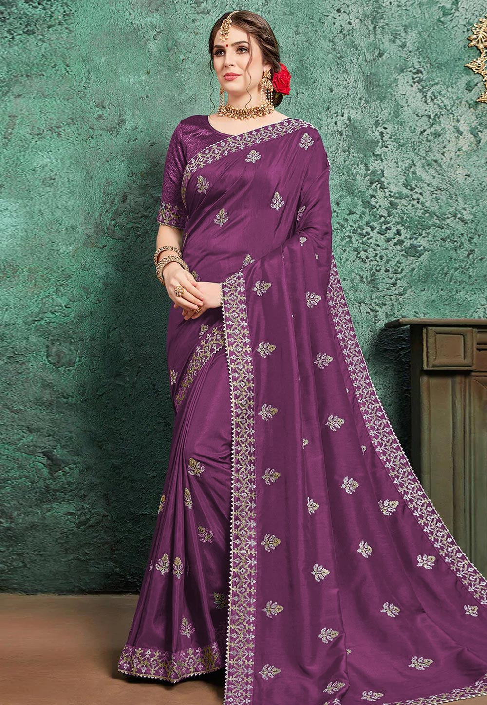 Purple Chiffon Saree With Blouse 242432