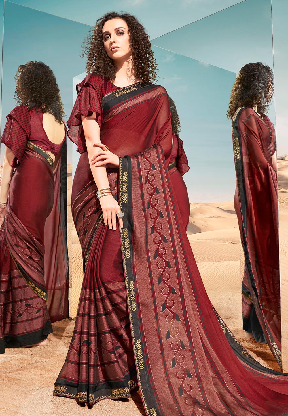 Maroon Georgette Saree With Blouse 193078