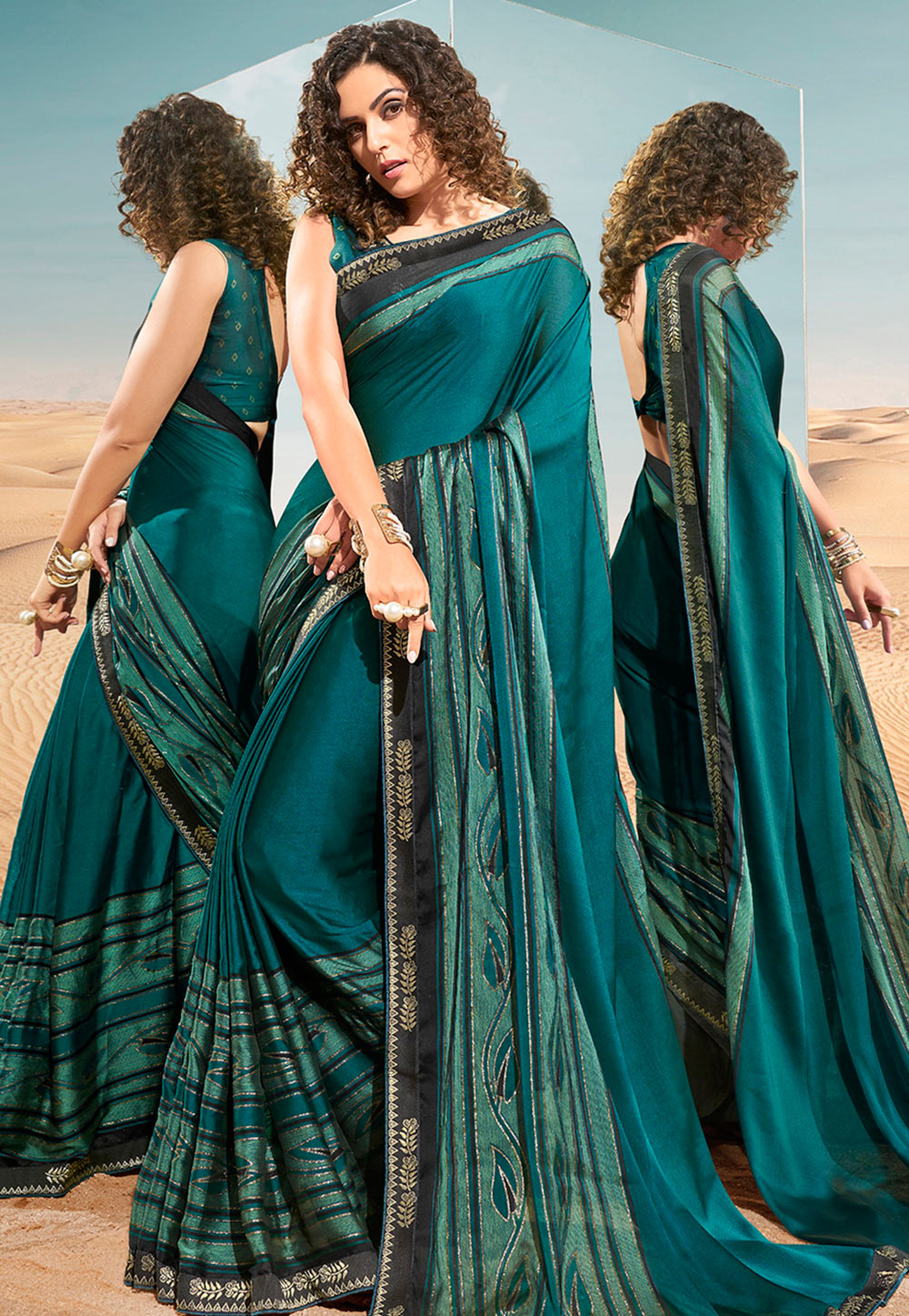 Teal Blue Georgette Saree With Blouse 193082