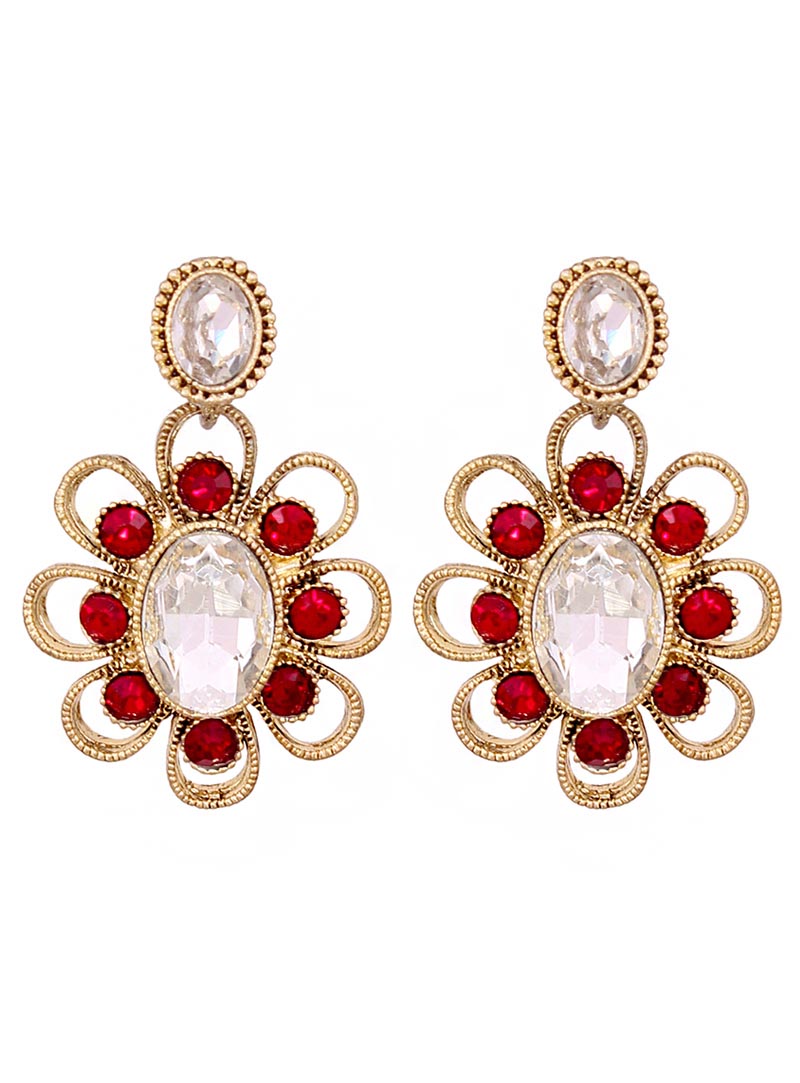 Red Alloy Austrian Diamonds Earrings 66815