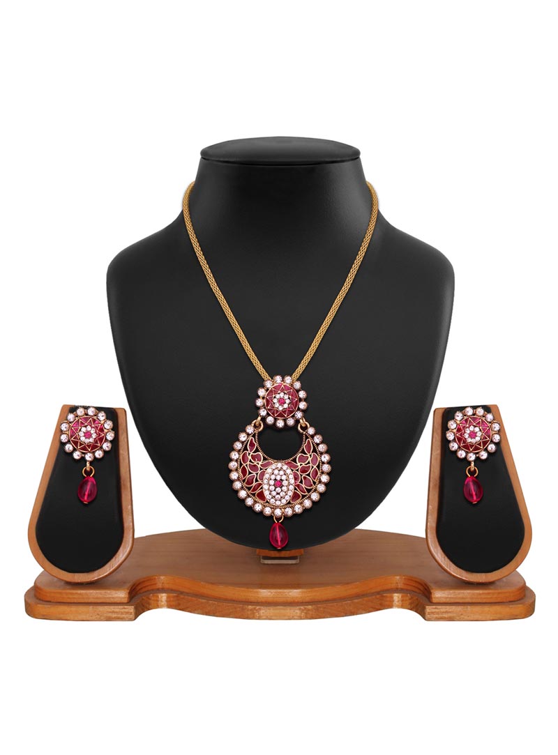 Pink Alloy Austrian Diamonds Pendant set 68971