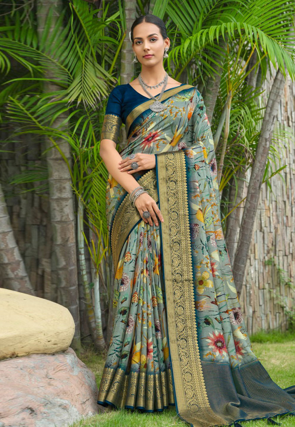 Sea Green Silk Saree With Blouse 275878
