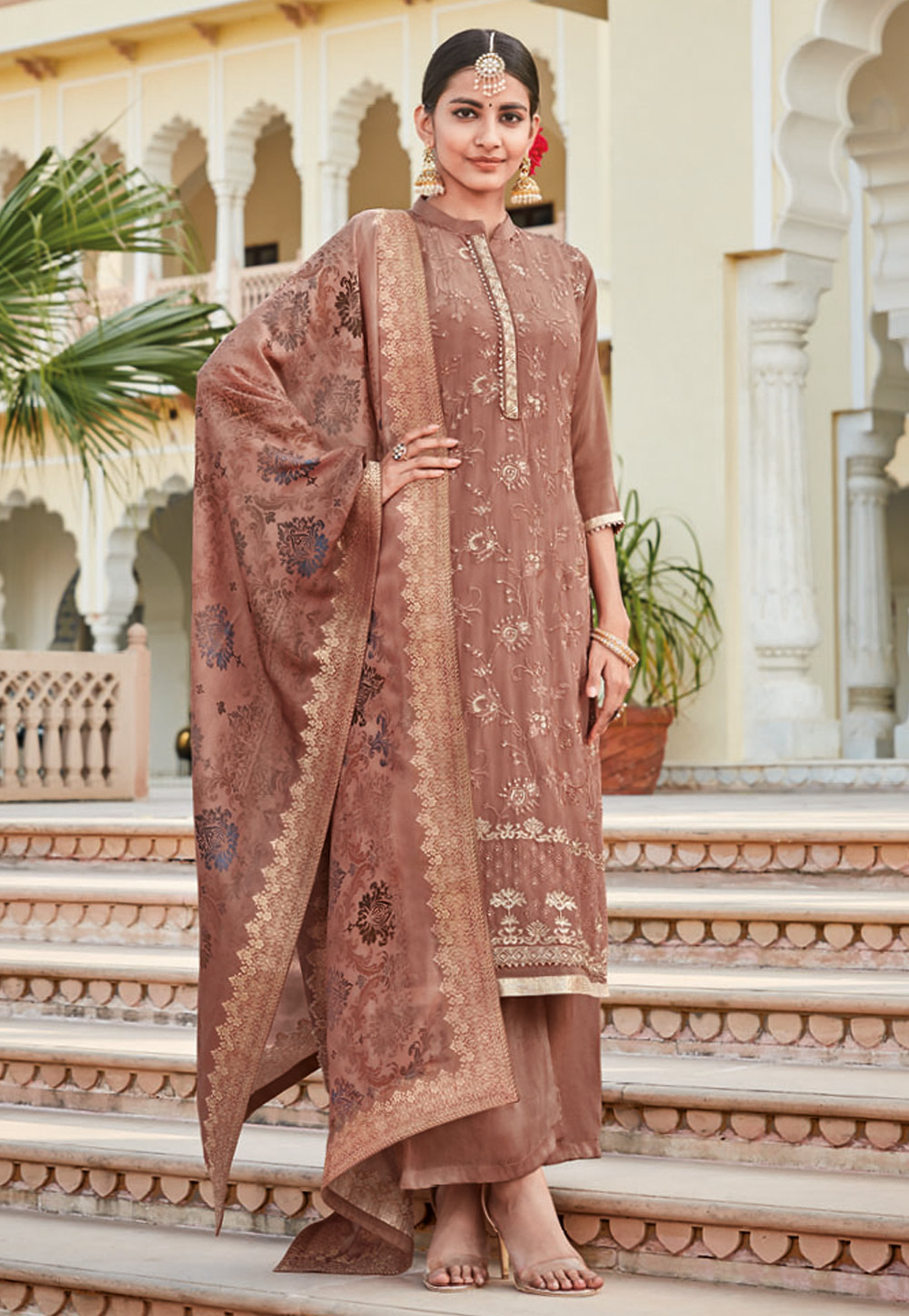 Brown Crepe Palazzo Suit 200180
