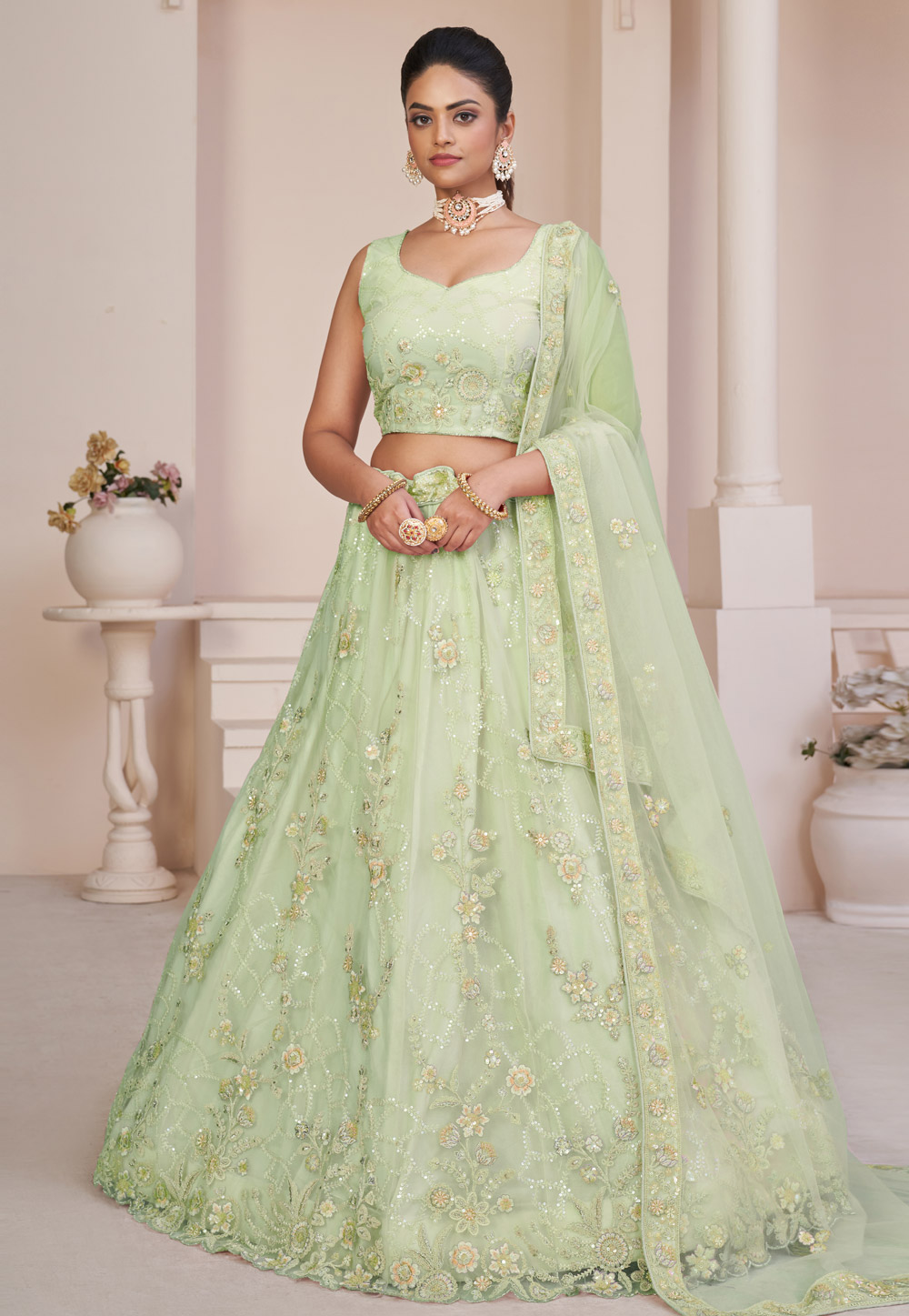 Sale Pear Green Lehenga LLCV114026