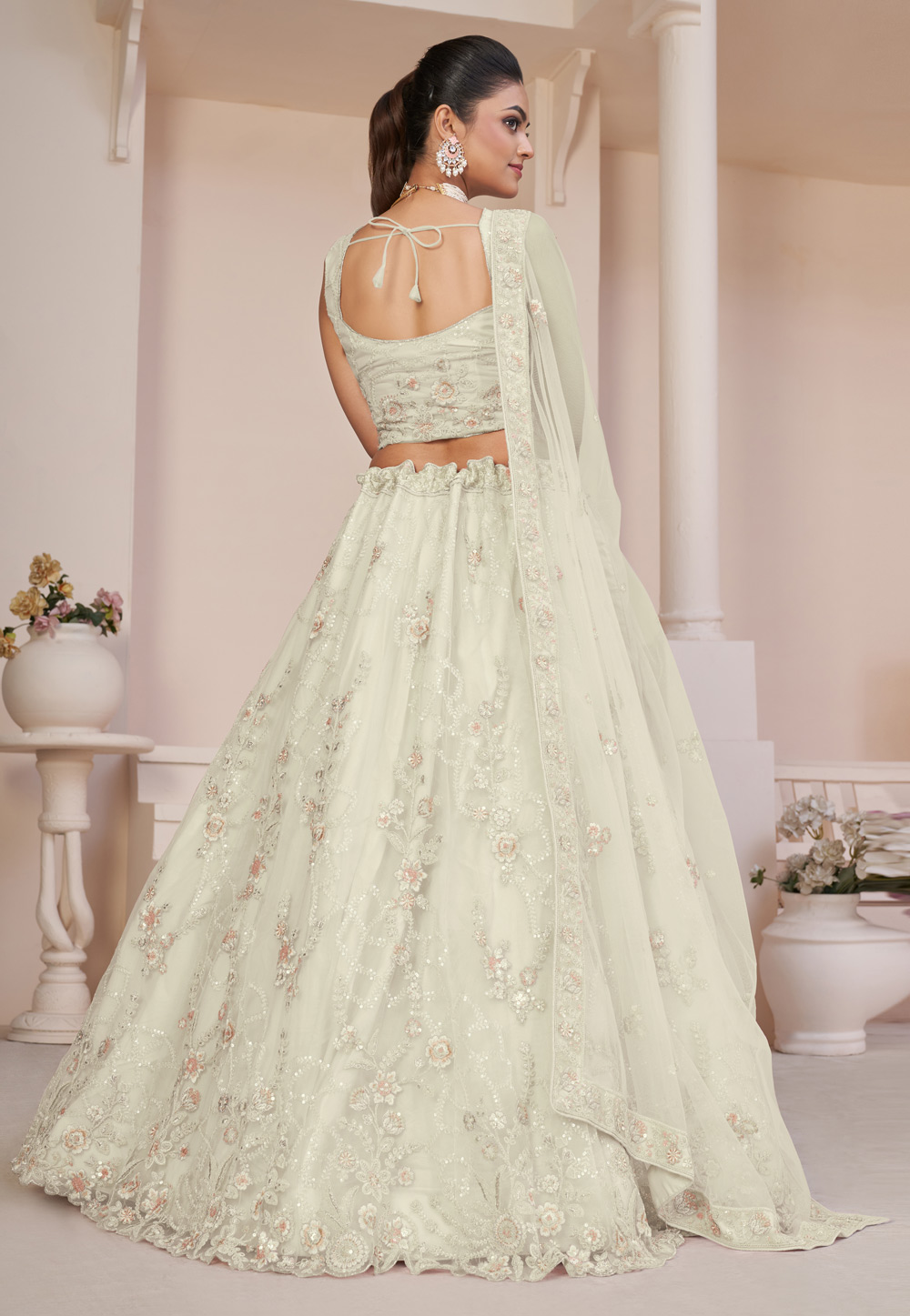 Dresses | Pink White Silver Gold Rhinestone Beaded Sequin Lehenga Choli  Crop Top Skirt Set | Poshmark
