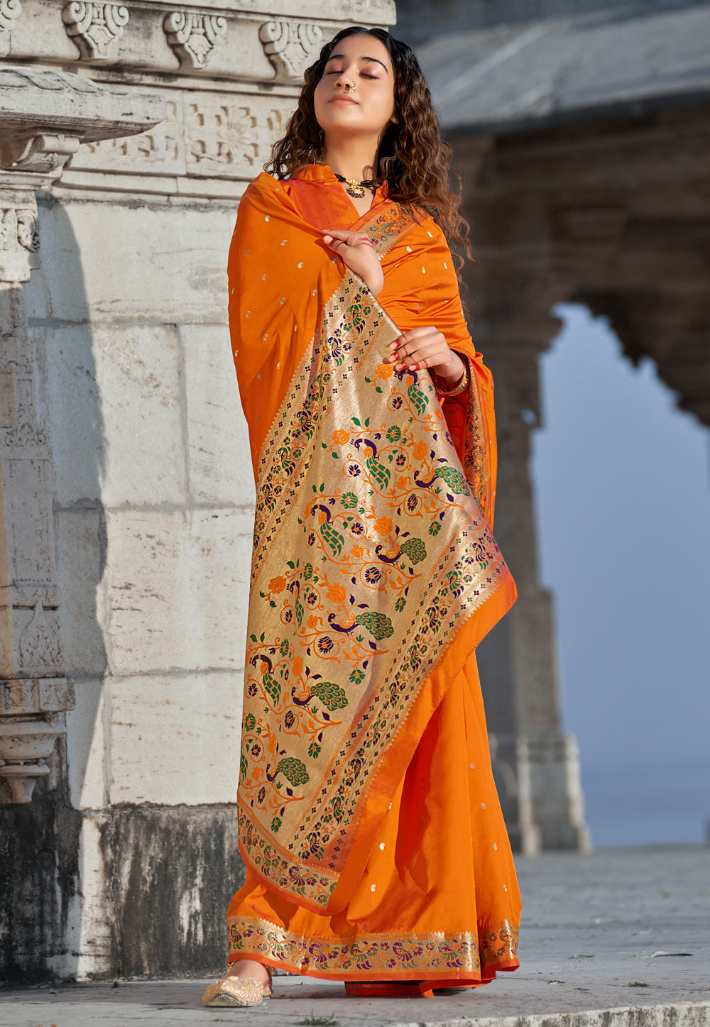 Orange Banarasi Silk Paithani Saree 243420