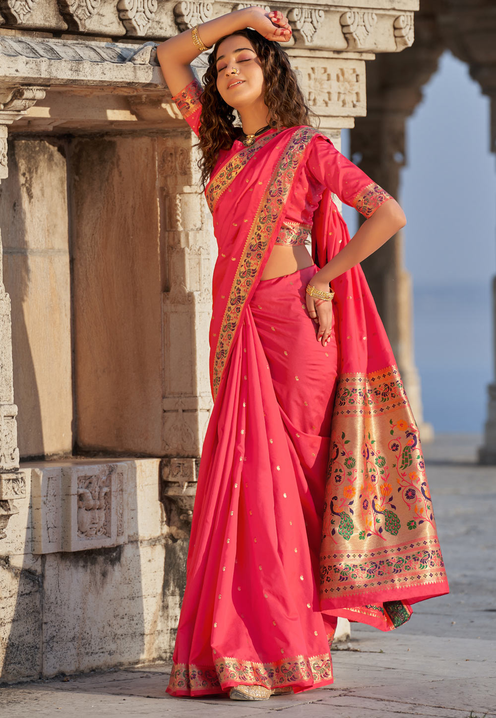 Pink Banarasi Silk Paithani Saree 243422