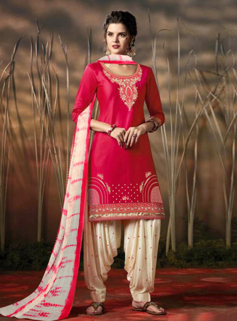 Magenta Satin Punjabi Suit 153464