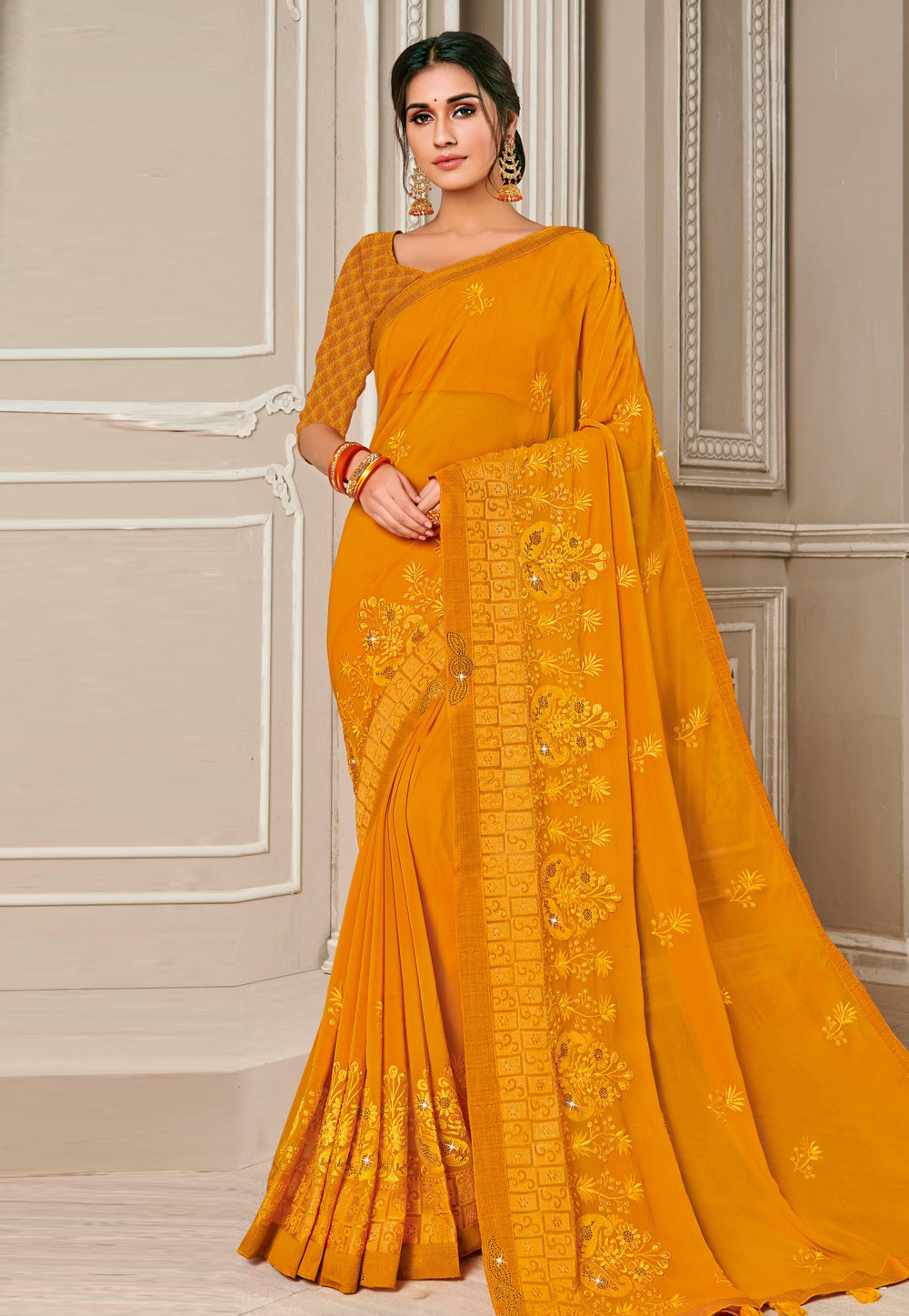 Mustard Georgette Saree With Blouse 193351