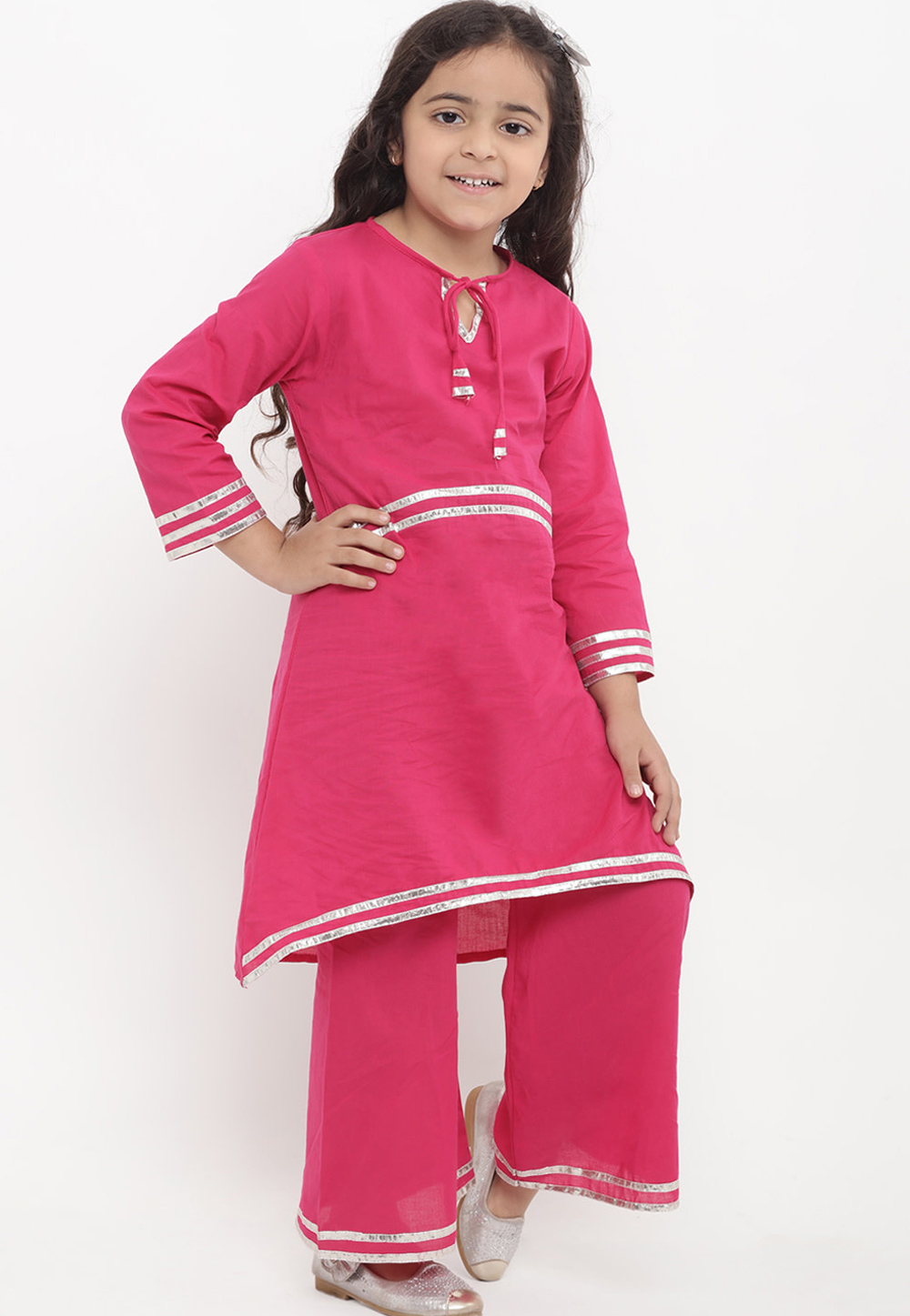 Pink Cotton Readymade Kids Palazzo Suit 202874