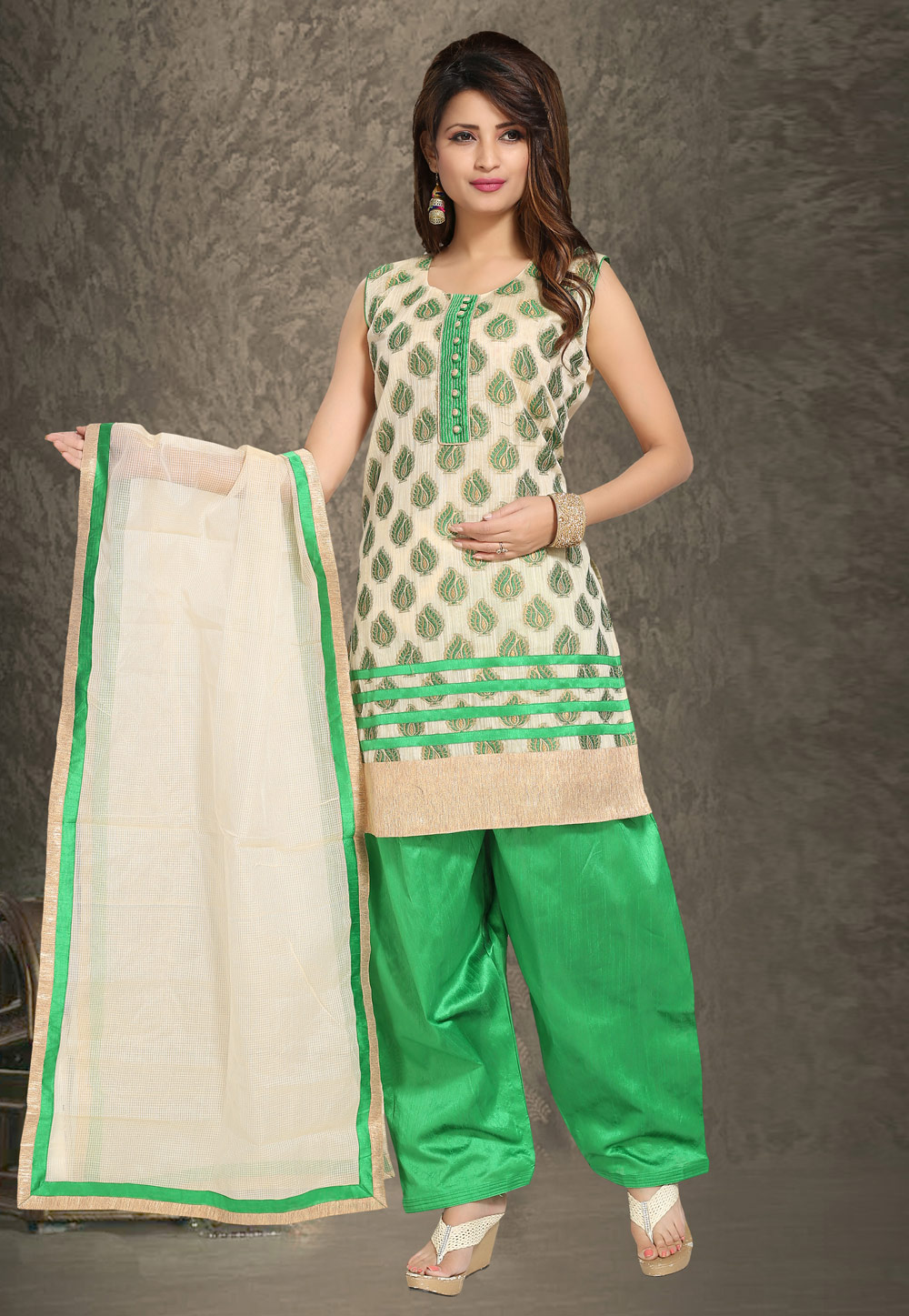 Green Banglori Silk Readymade Patiala Suit 194270