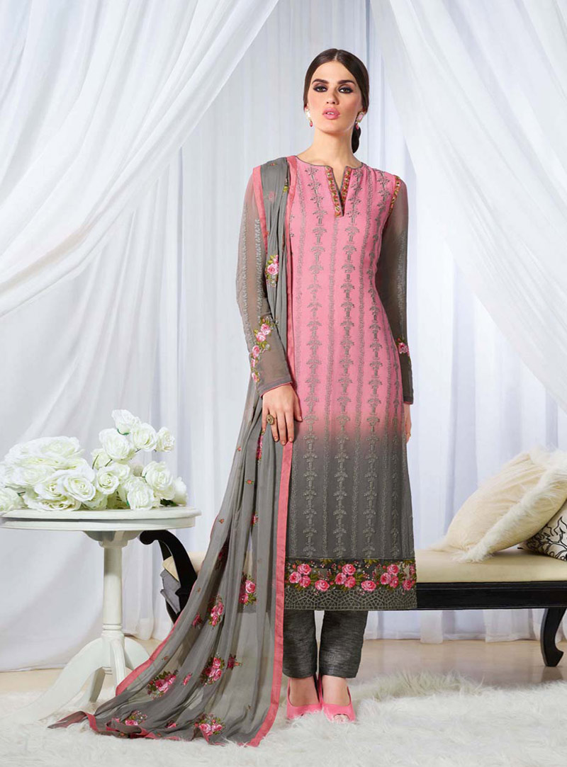 Pink Georgette Straight Cut Suit 74149