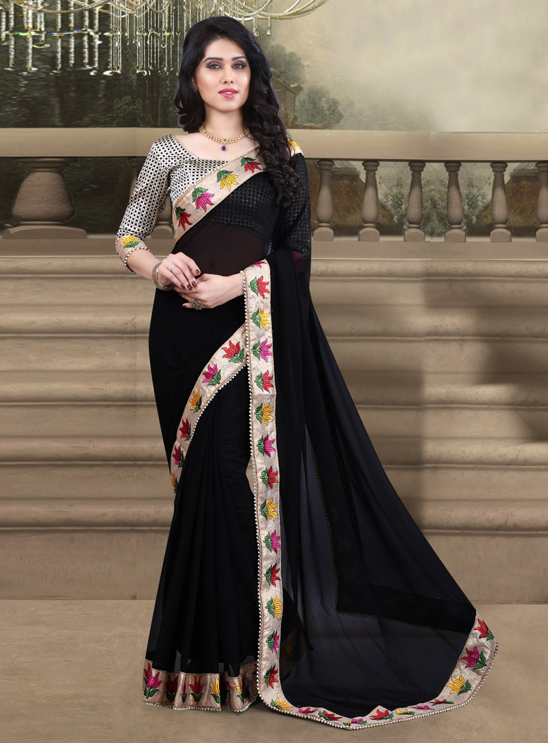 Black Georgette Saree With Blouse 104368
