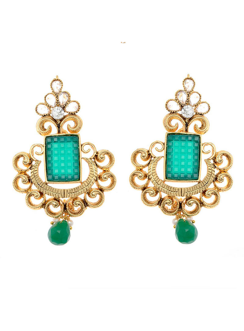 Green Copper American Diamond Earrings 74034