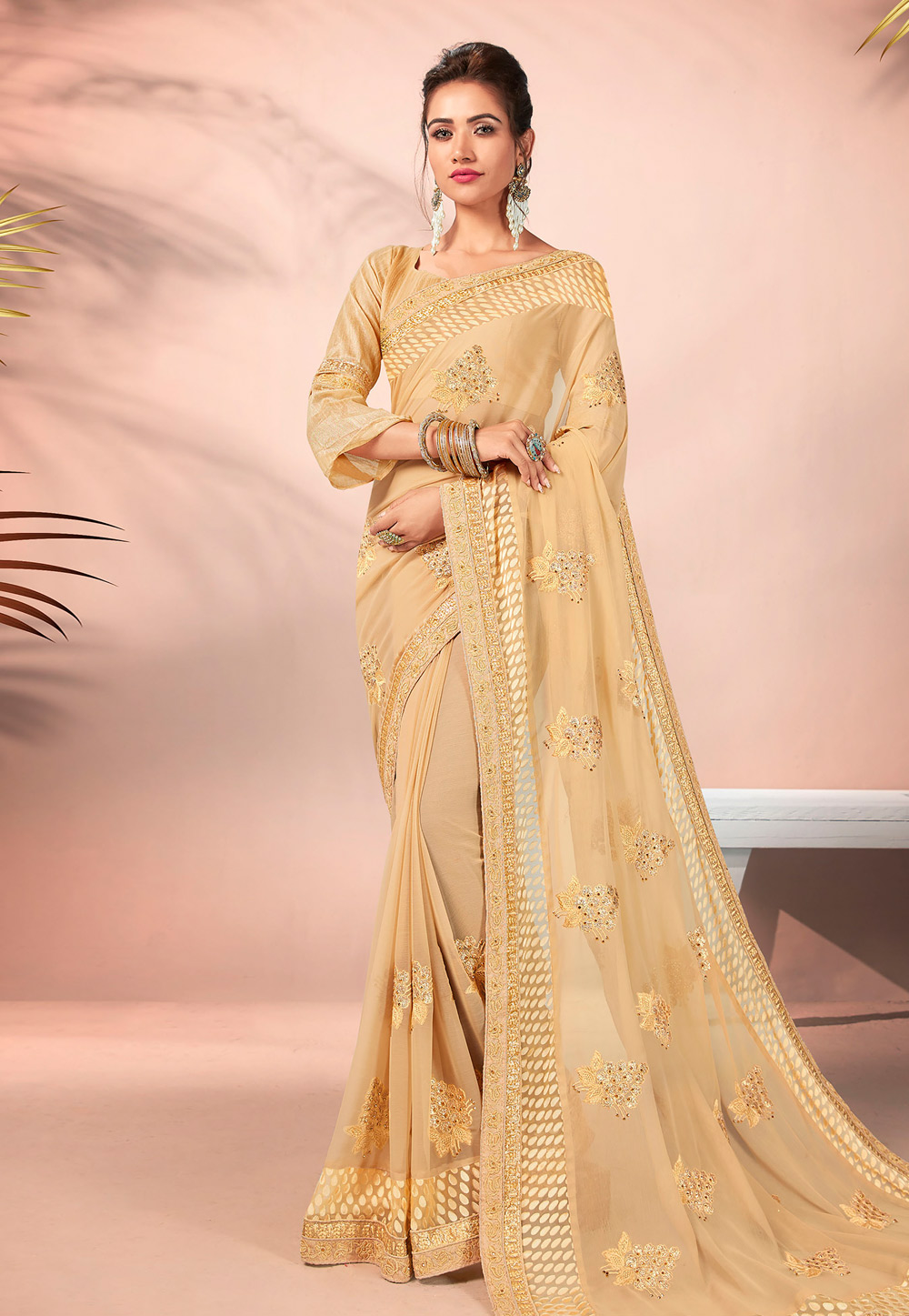 Beige Georgette Saree With Blouse 193755