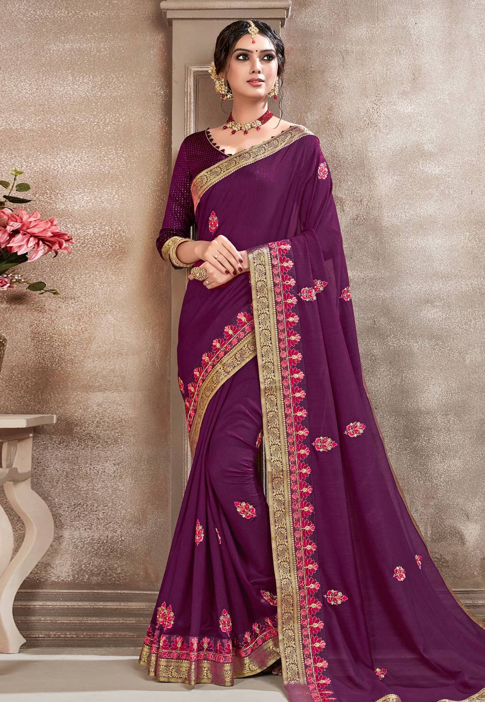 Purple Silk Festival Wear Saree 193766