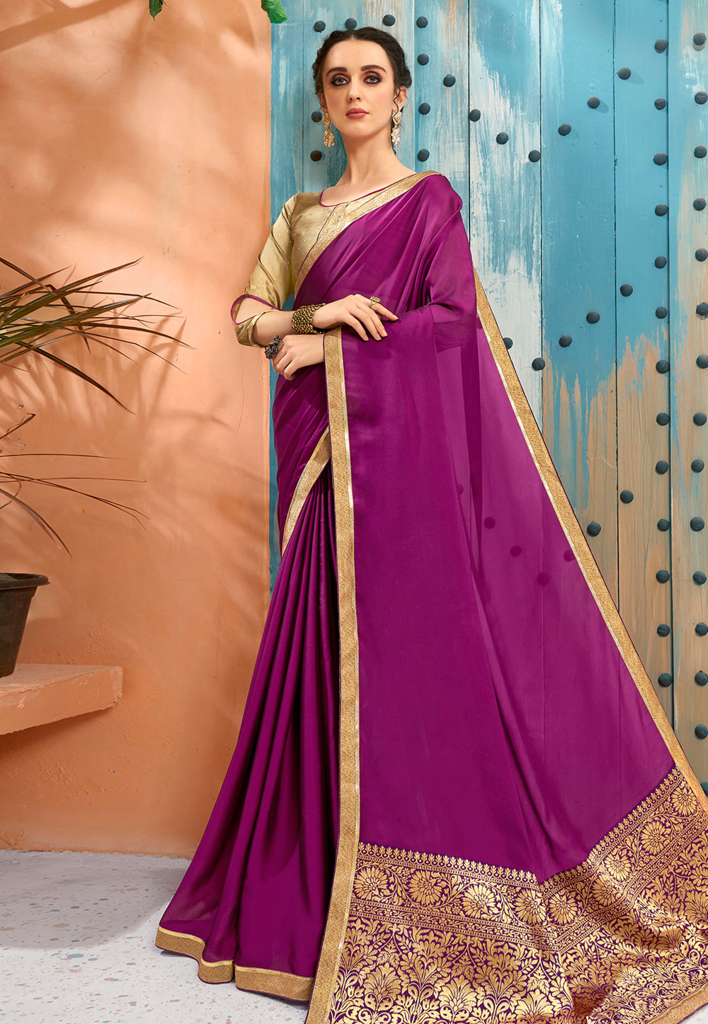 Magenta Georgette Saree With Blouse 193792